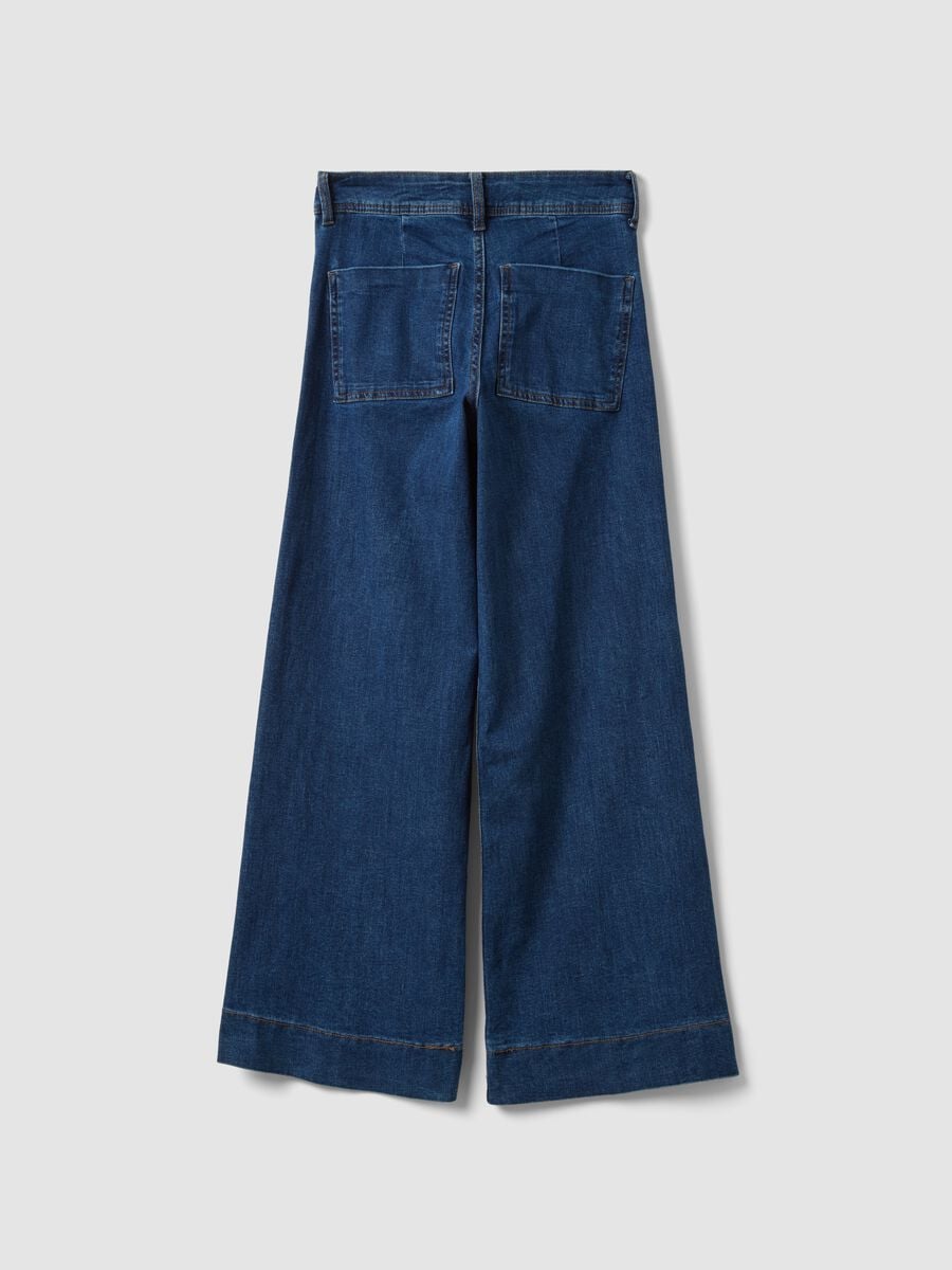 Jeans blu wide leg in cotone elasticizzato_6