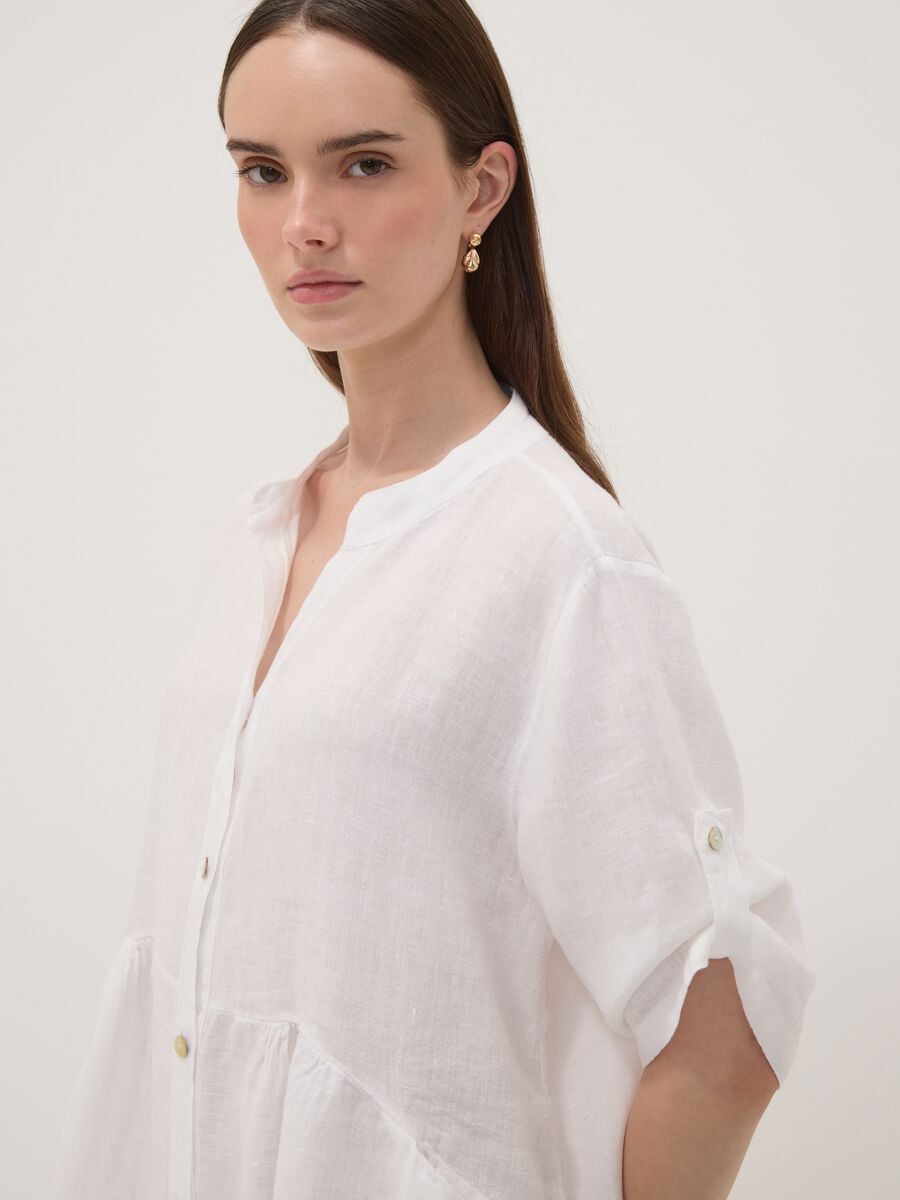 White pure linen dress with Mandarin collar, regular fit_2
