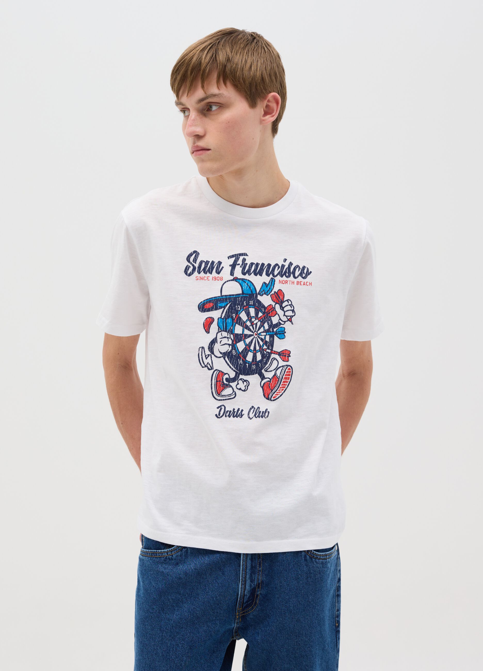 Cotton T-shirt with "San Francisco Darts Club" print