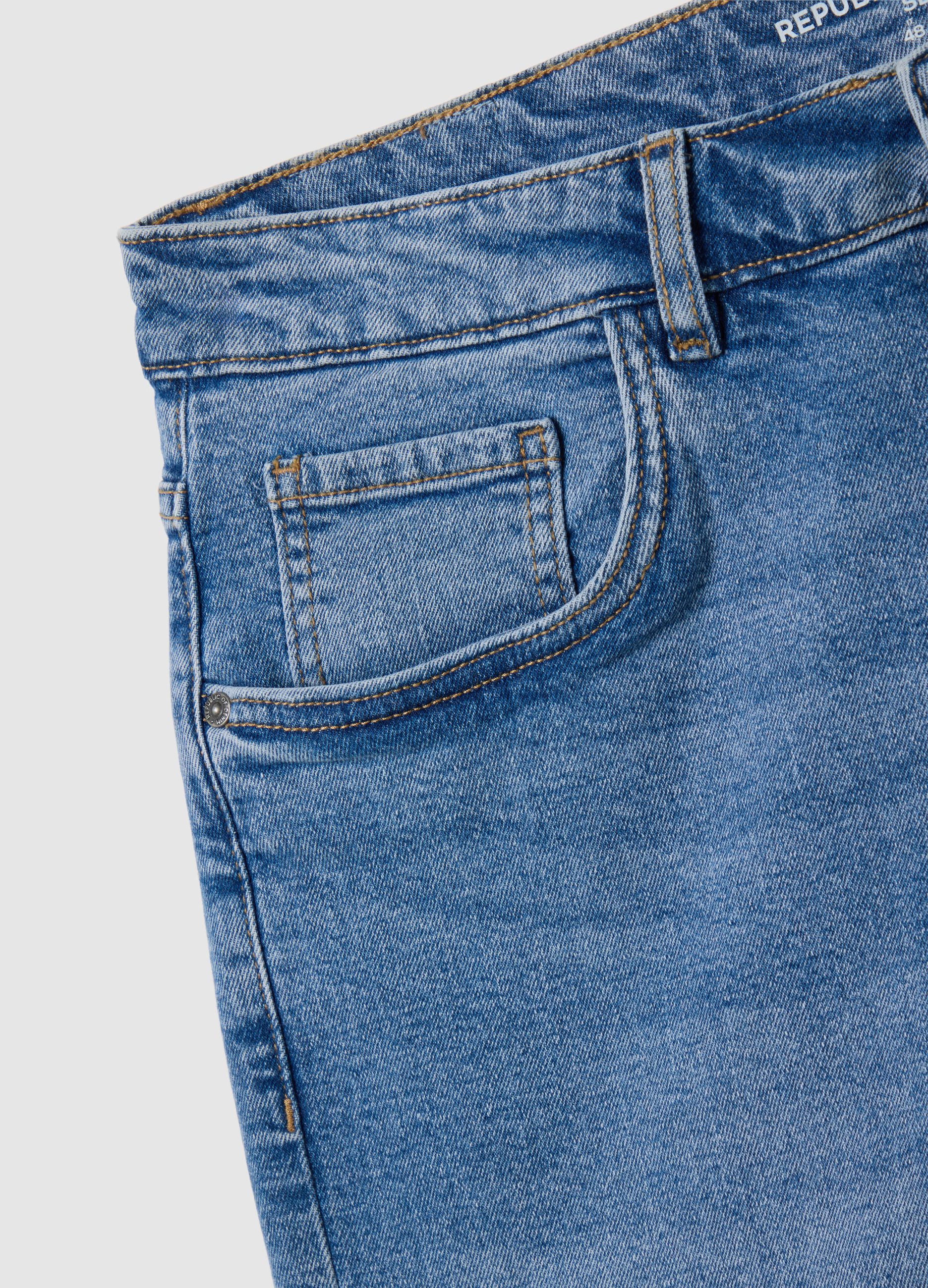 Men's Slim-Fit Blue Denim Shorts