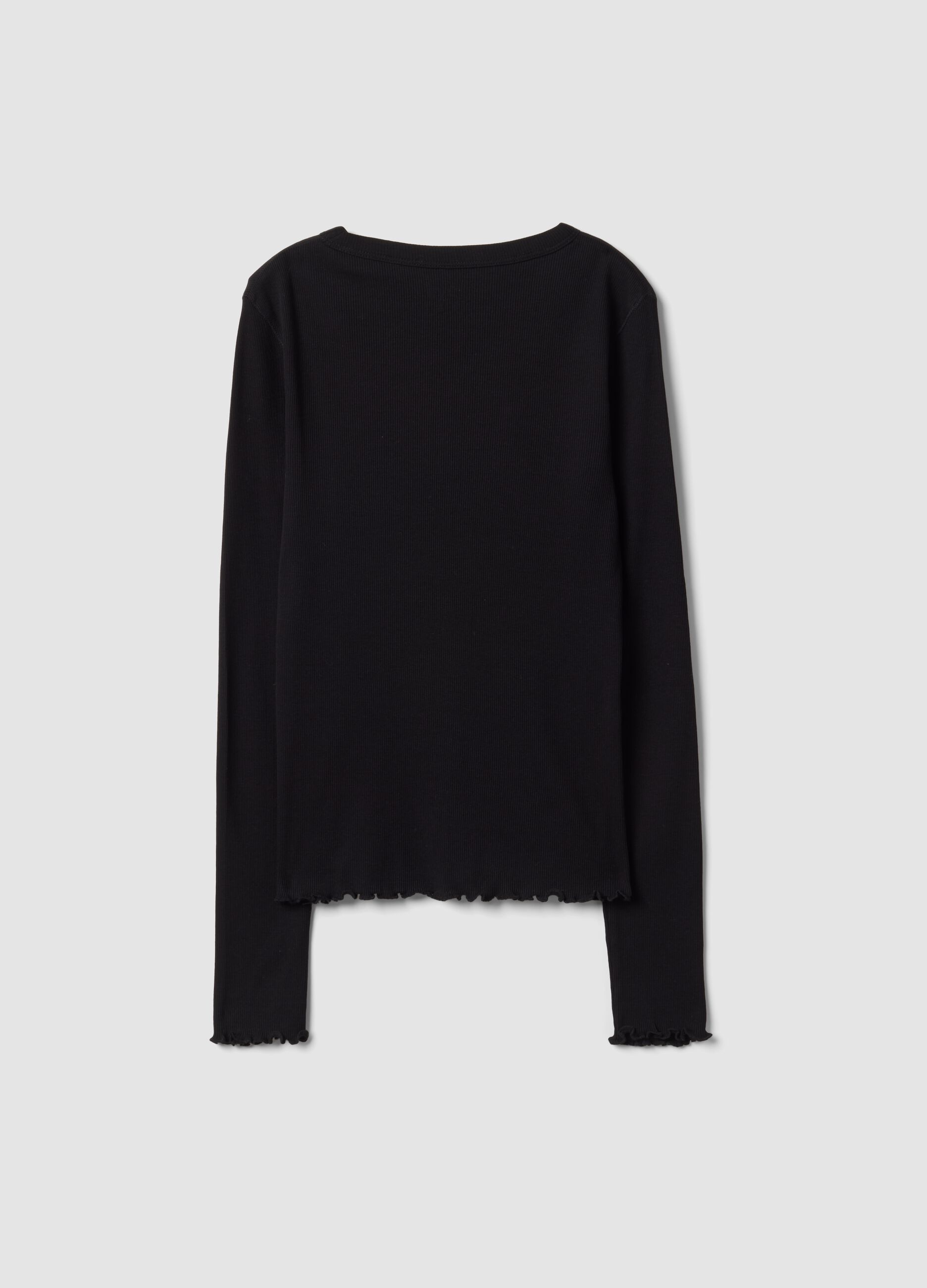 T-shirt nera in puro cotone a maniche lunghe girocollo regular fit