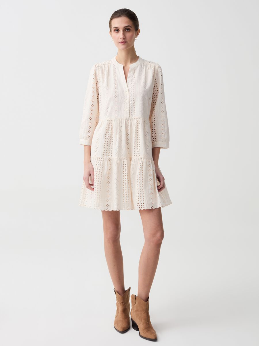 Shirt dress in broderie anglaise with flounces_0