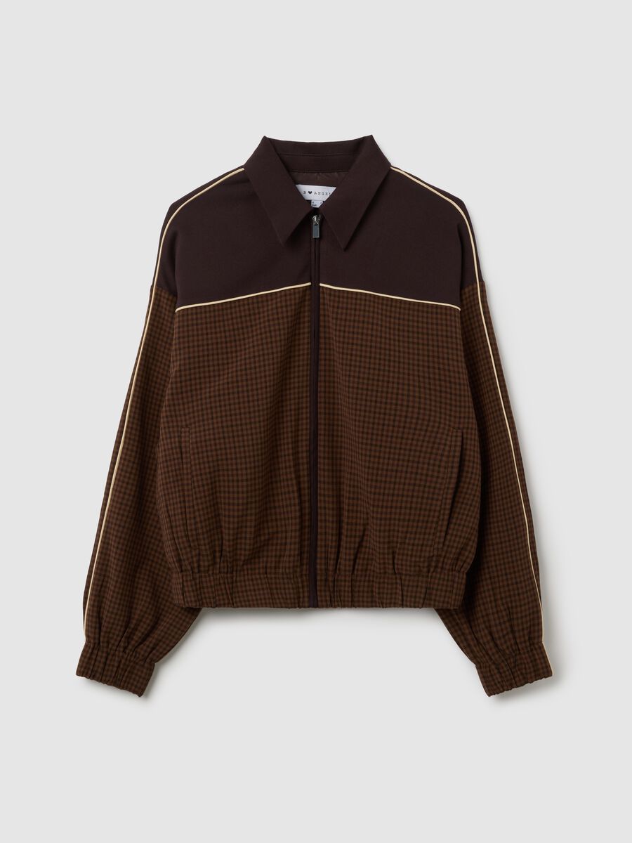 Giacca a quadri marrone con zip_5