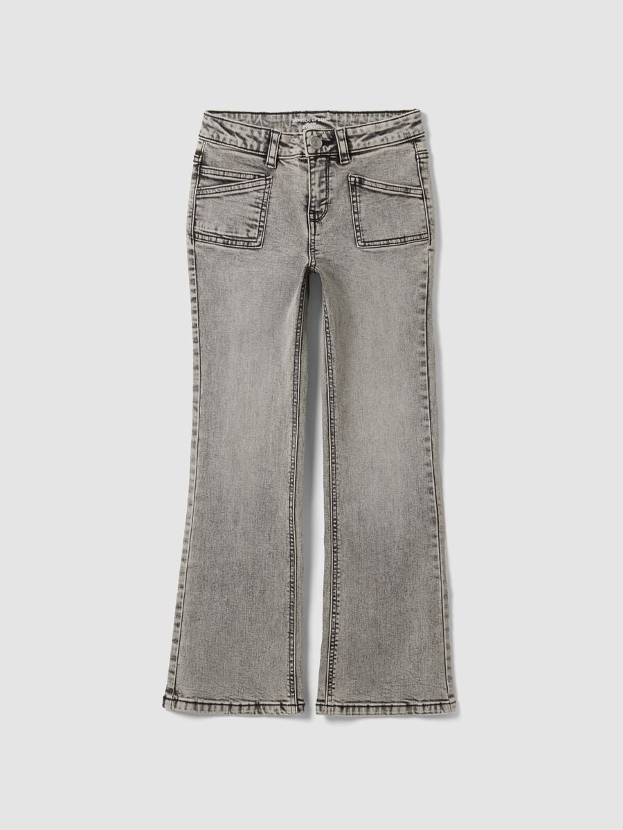 Jeans grigi flare in cotone elasticizzato per ragazza_0