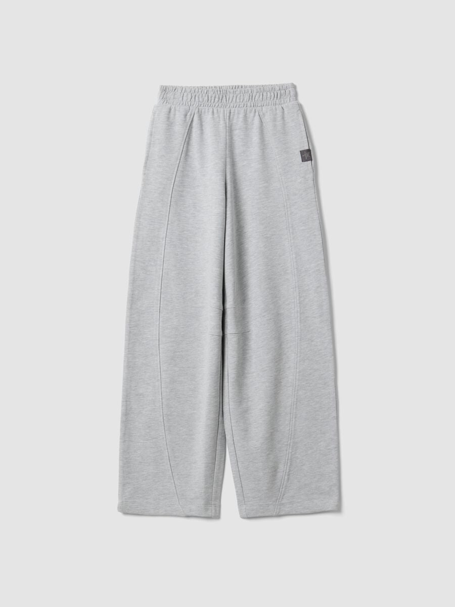 Pantaloni grigi wide leg in misto cotone e viscosa per ragazza_0