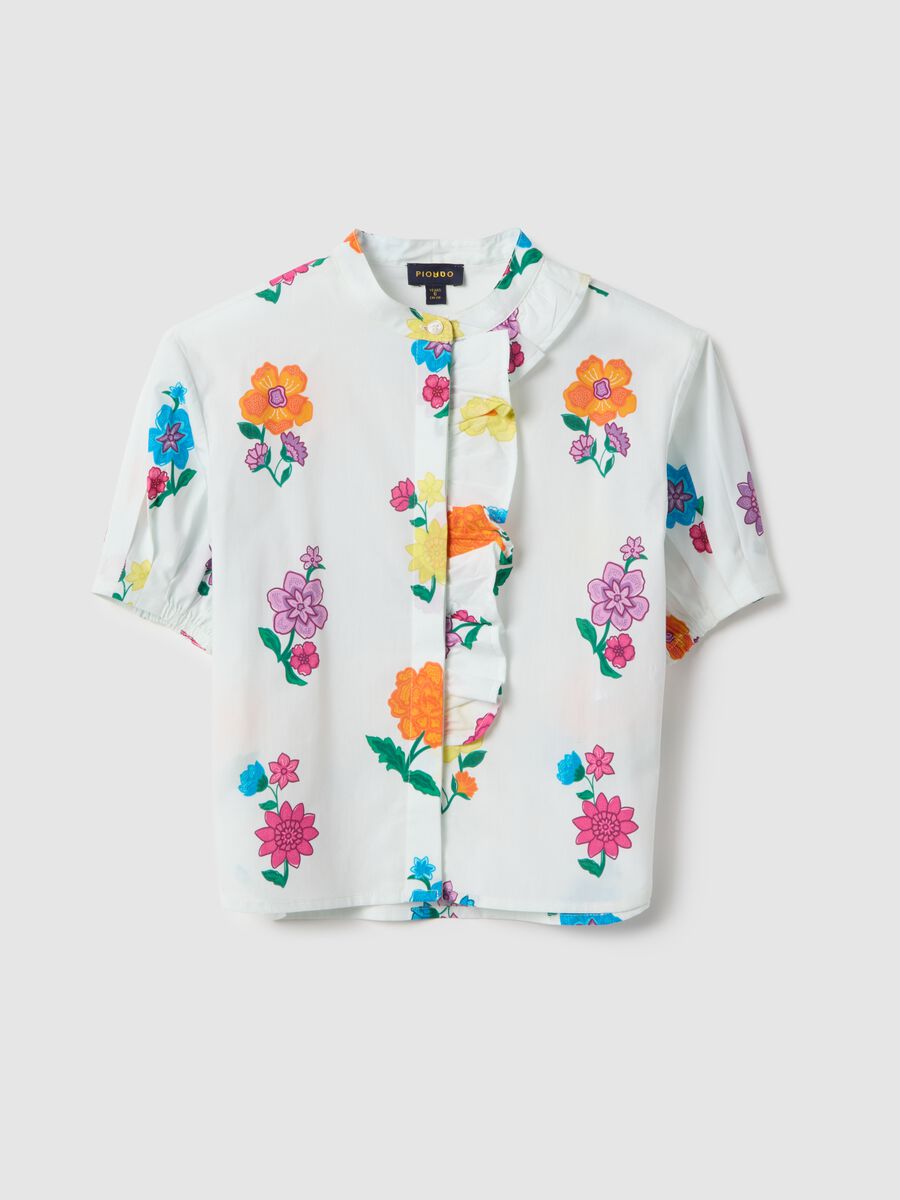 Camicia in puro cotone multicolor da bambina regular fit con fiori_3