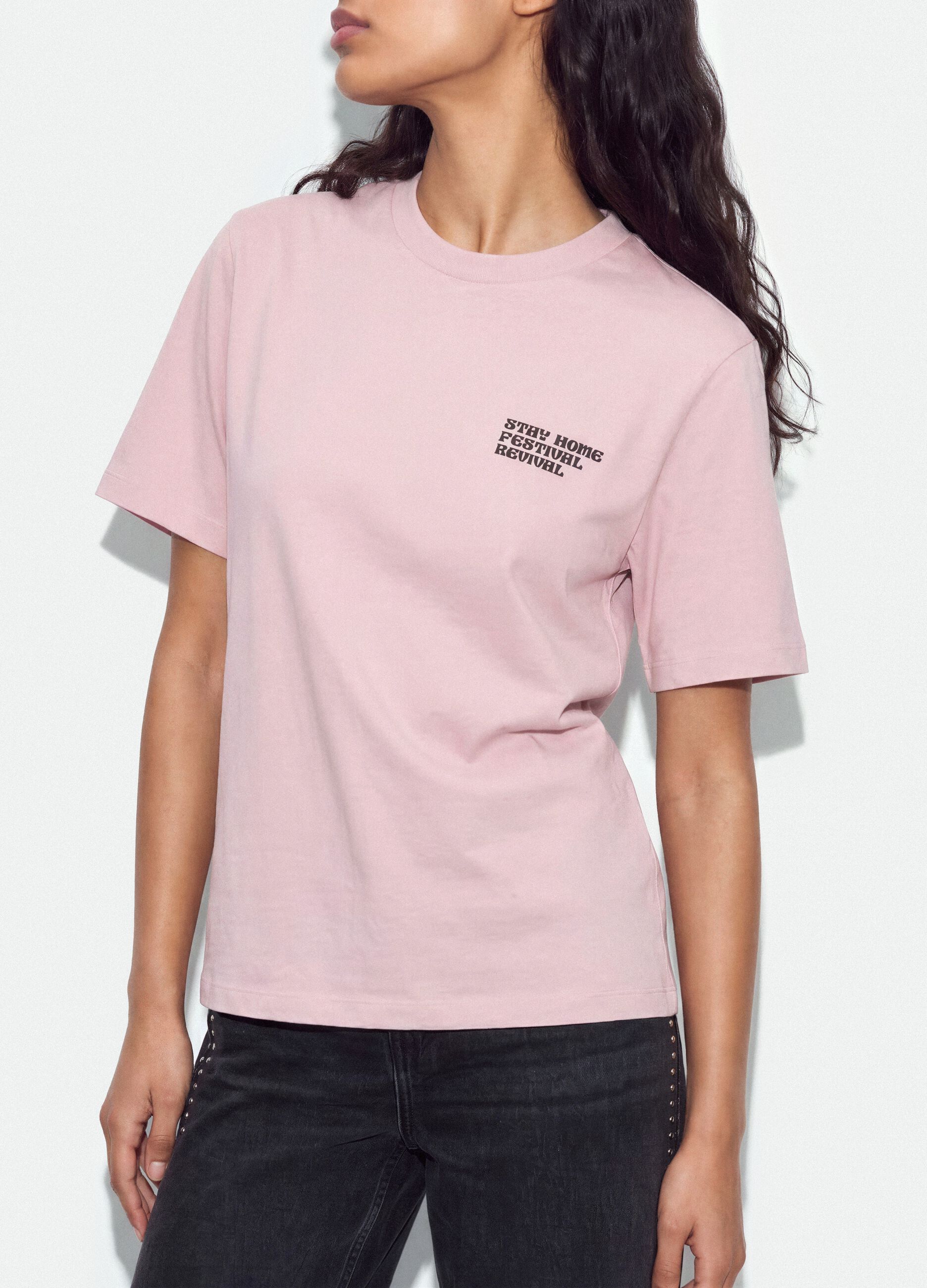 Pink relaxed-fit pure cotton T-shirt with print