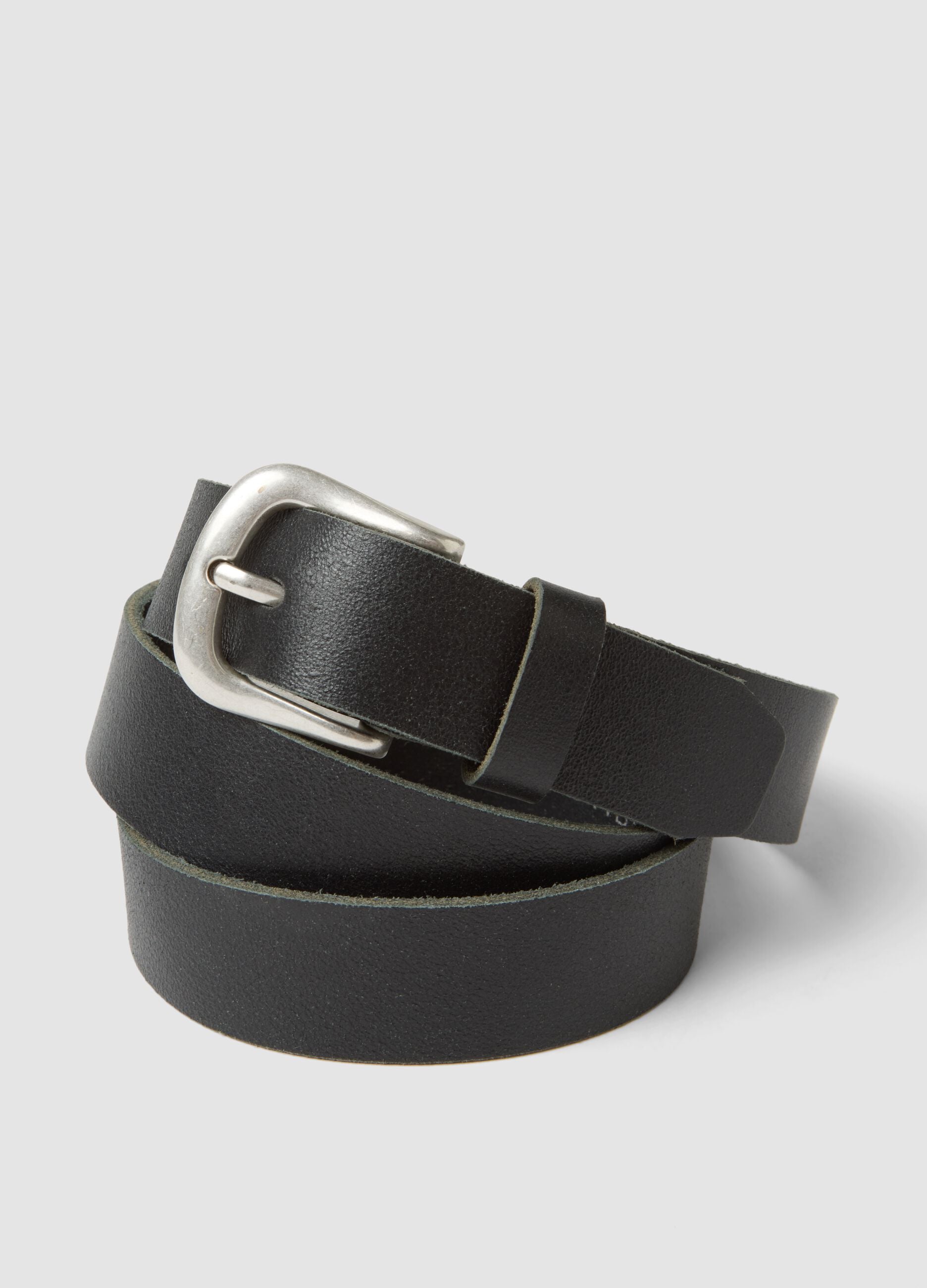 Black genuine leather belt with metal buckle