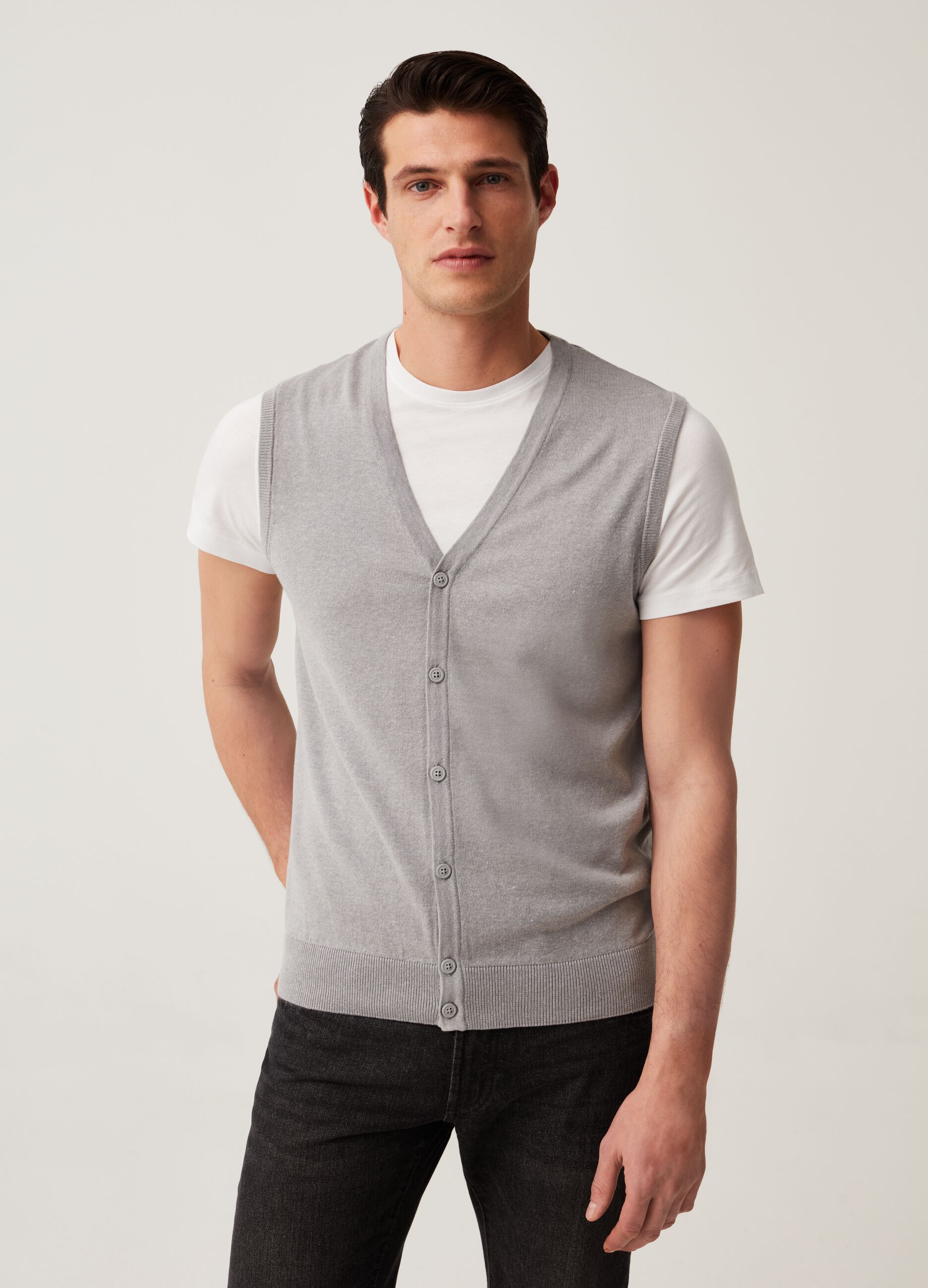 Waistcoat top with V neck and buttons