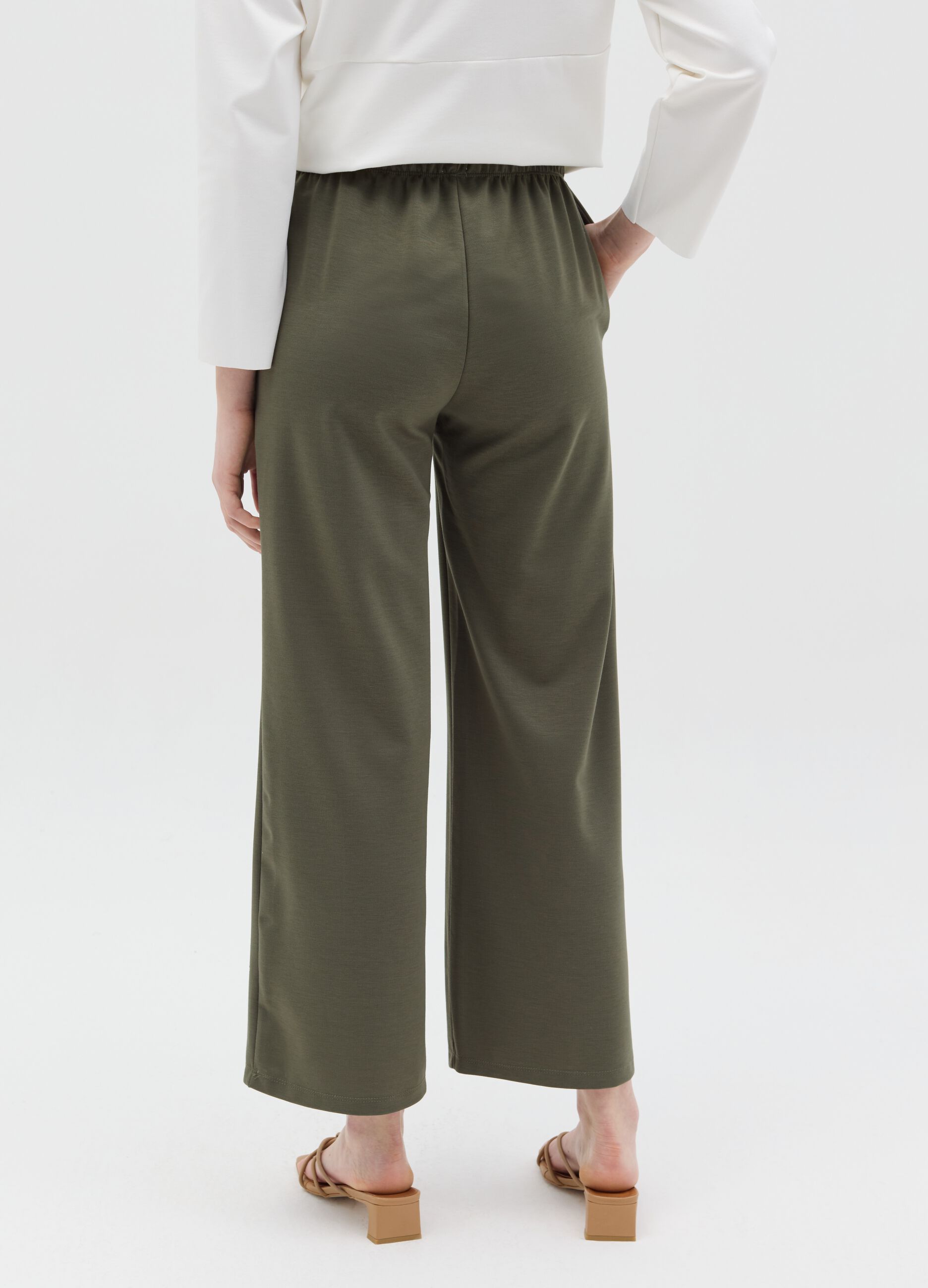 Green wide-leg pull-on trousers