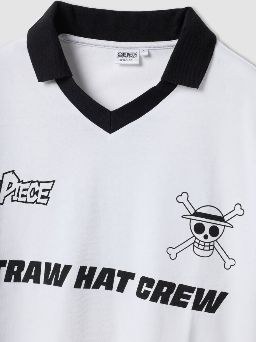 White pure cotton T-shirt with contrast collar_1