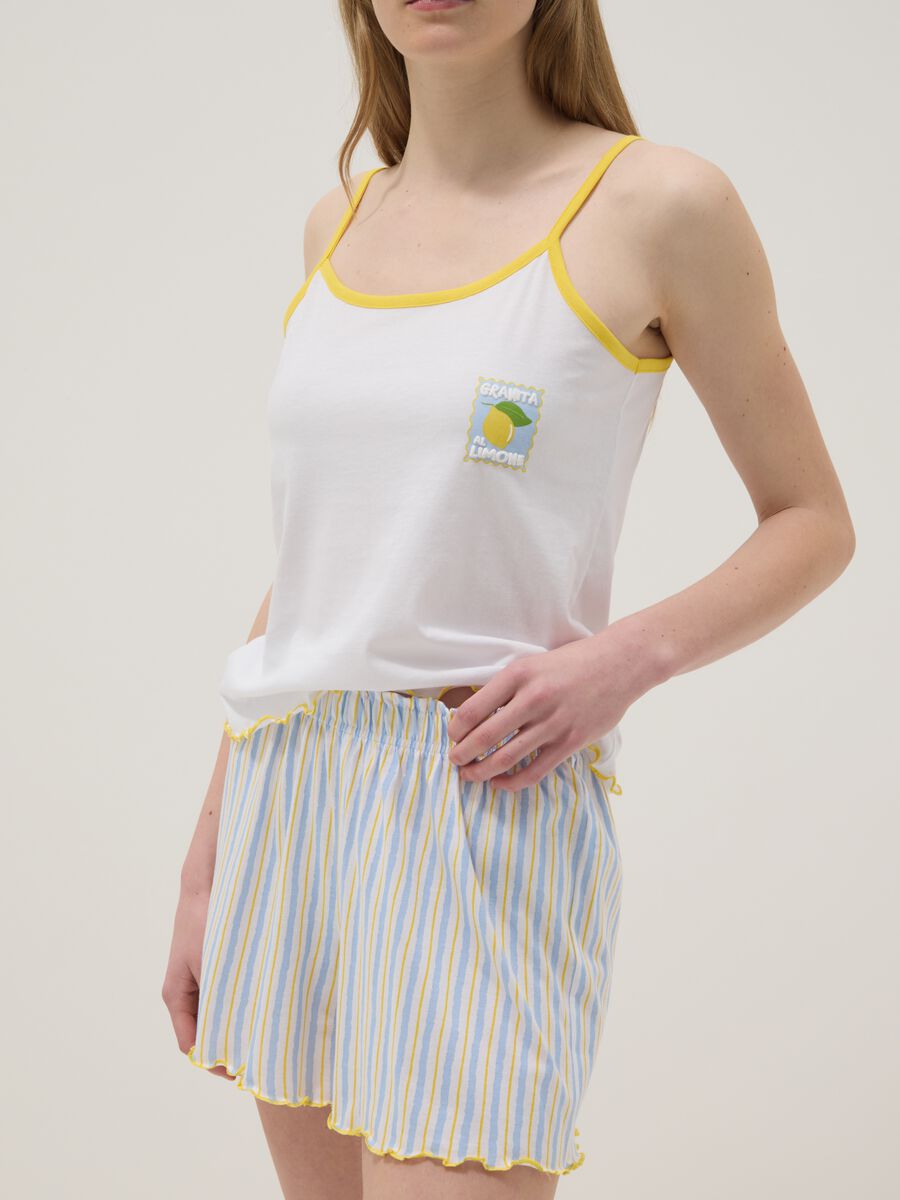 Pigiama corto in puro cotone multicolor regular fit con arricciature_3