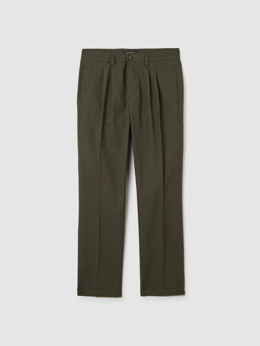 Pantaloni chino in puro cotone twill verdi regular fit_0