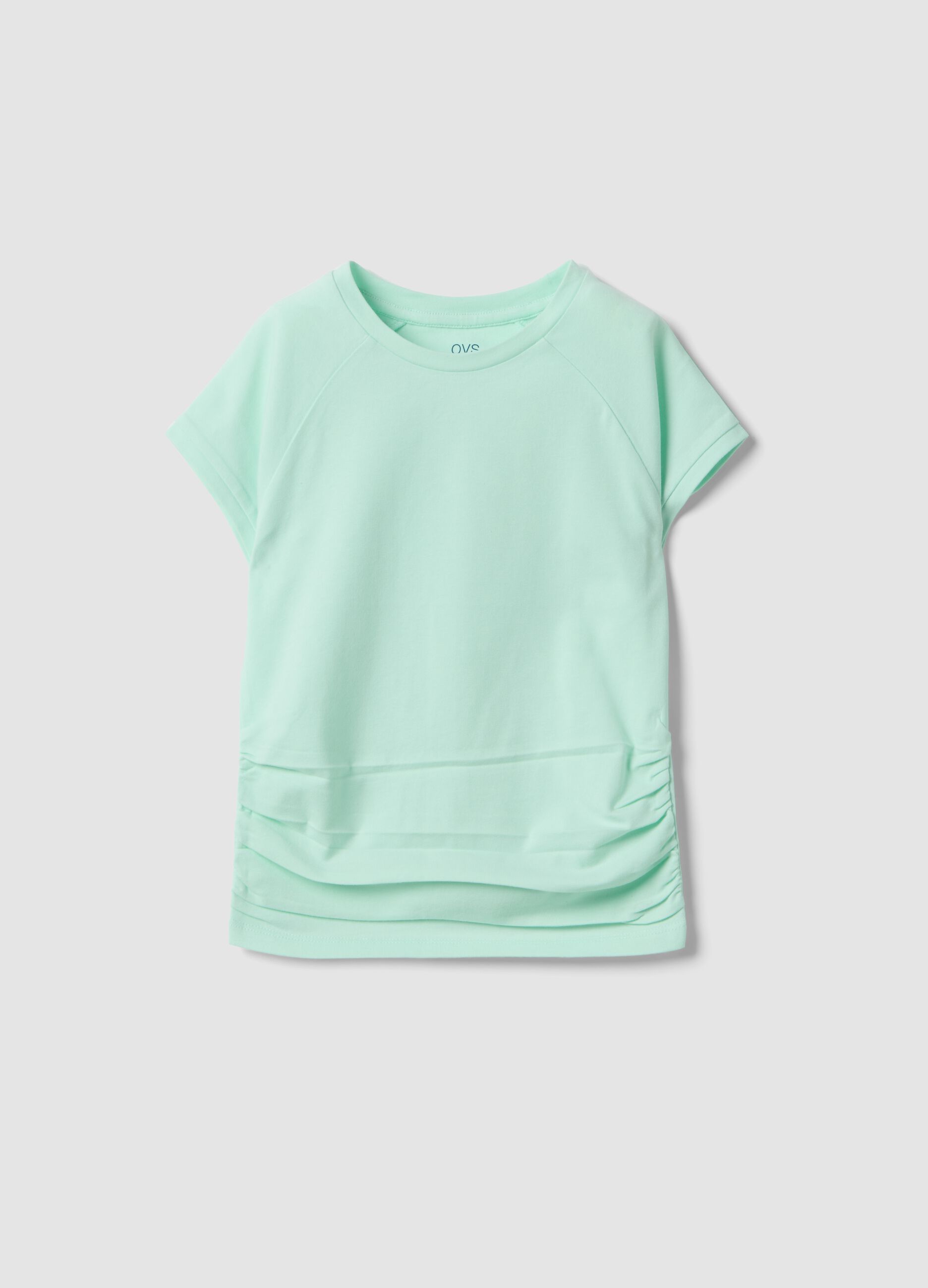 Girls' green slim fit stretch cotton T-shirt