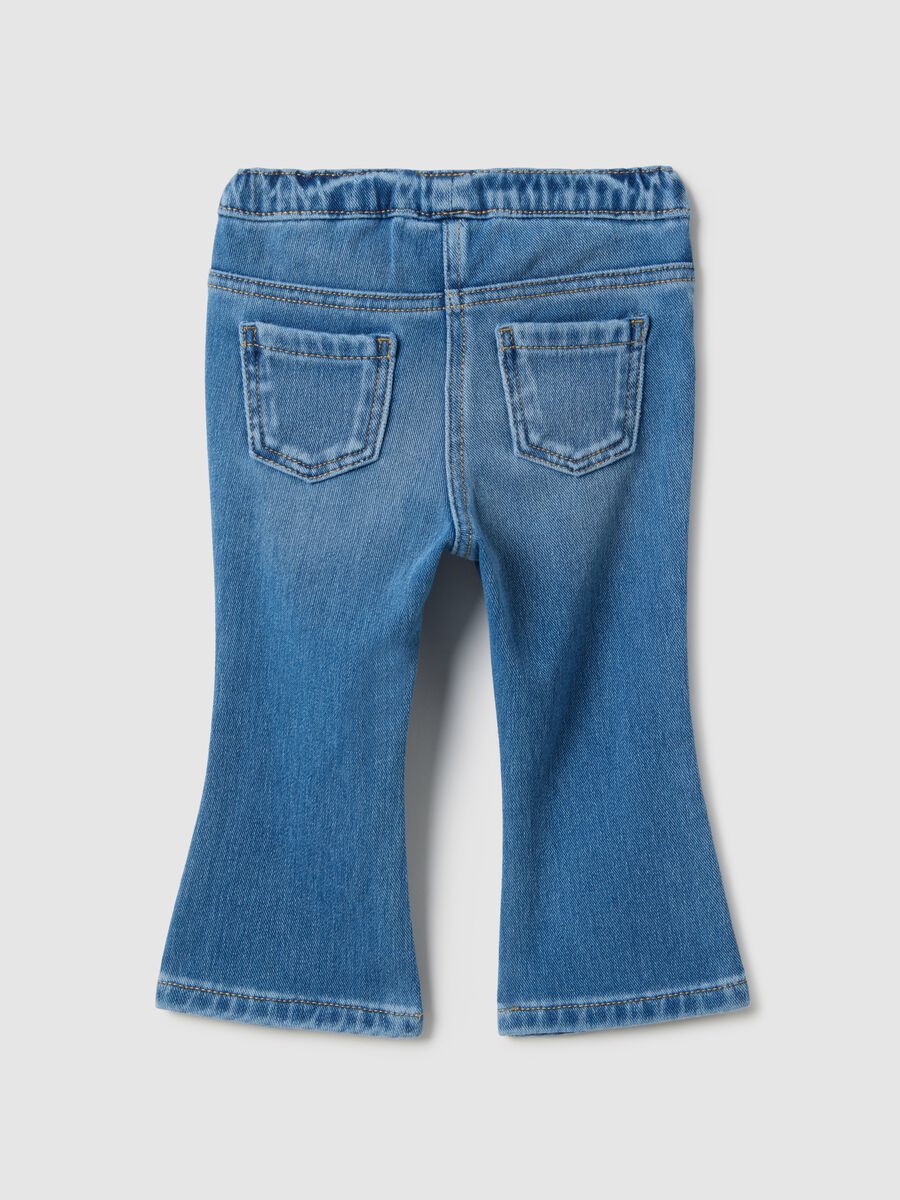 Blue denim jeggings in cotton blend flare fit for girls_1