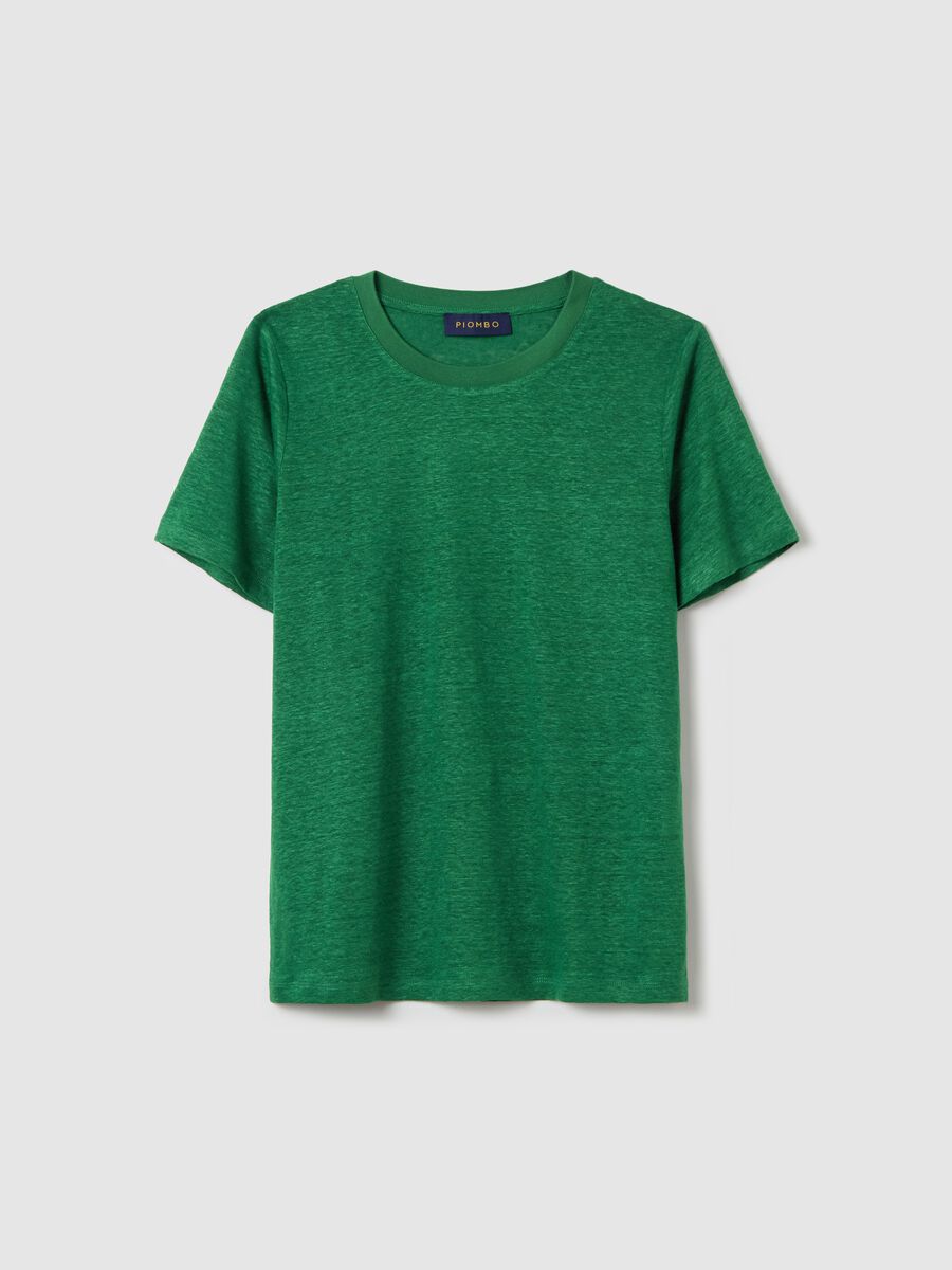 Short-sleeved T-shirt in green linen_4