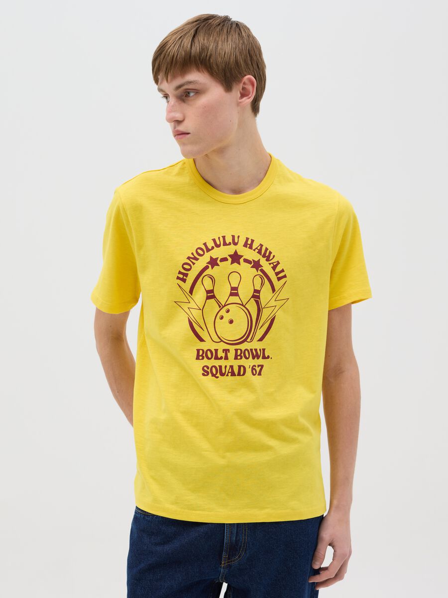 Cotton T-shirt with bowling motif print_0