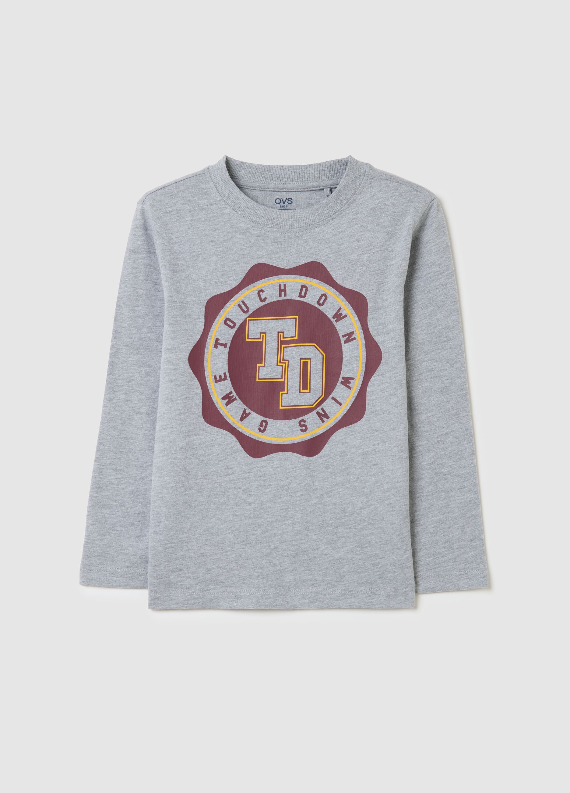 Grey regular fit pure cotton children's shirt with print