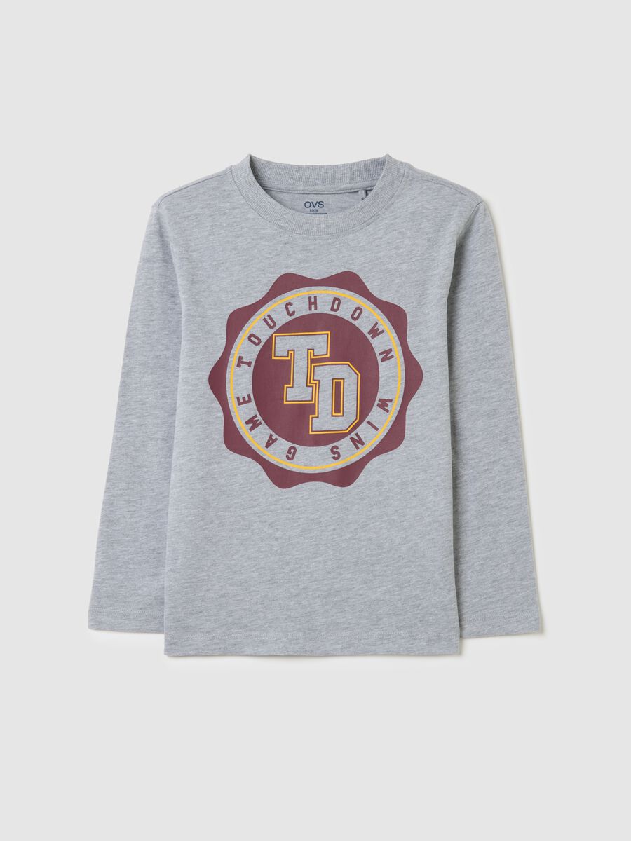 Grey regular fit pure cotton children's shirt with print_0