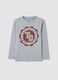 Grey regular fit pure cotton children's shirt with print_0