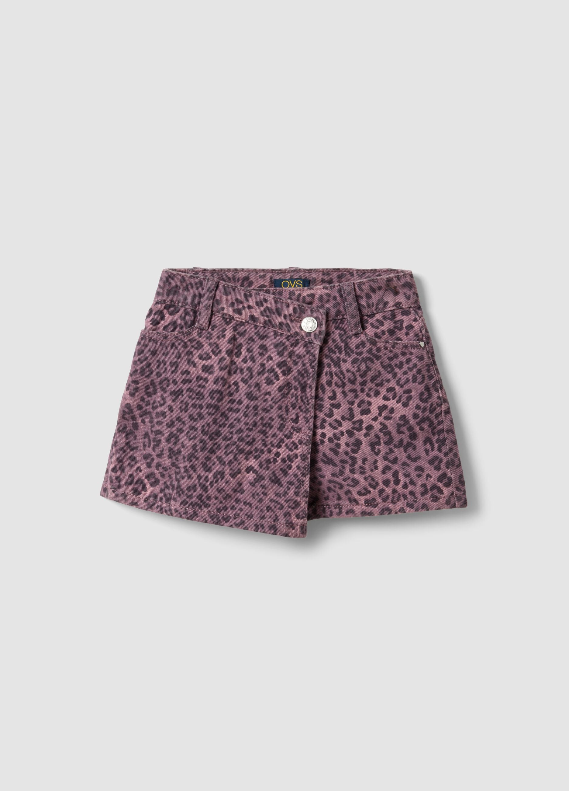 Pink animal-print slim-fit pure cotton shorts for girls