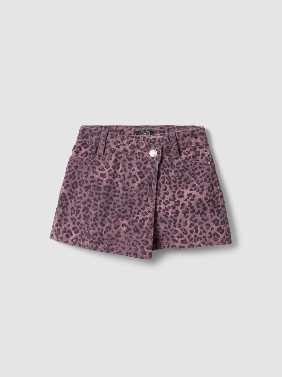 Shorts slim fit rosa animalier in puro cotone per bambina_0