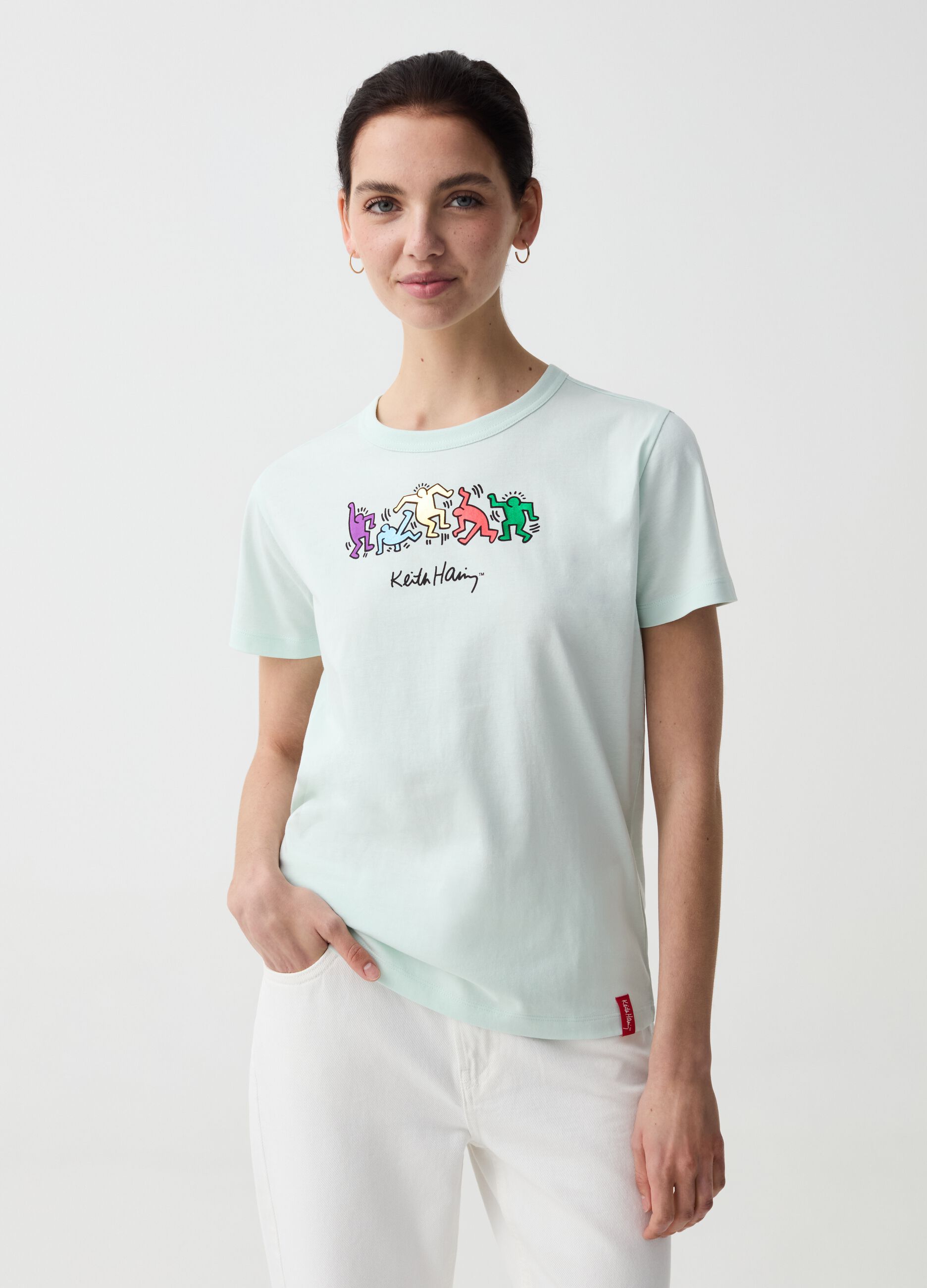 Ovs T-shirt stampa in foil omini Keith Haring