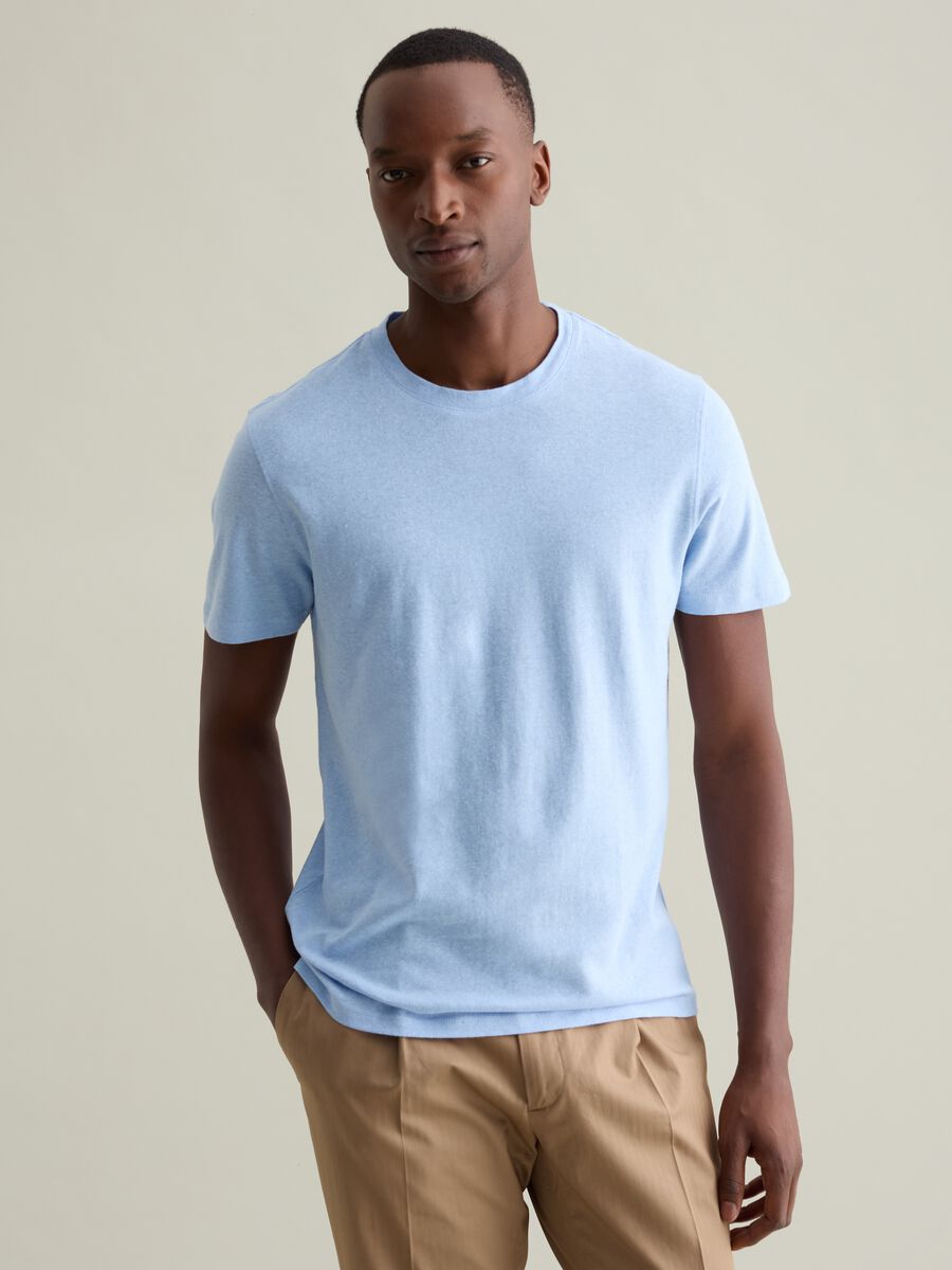T-shirt with round neck in linen and cotton_0