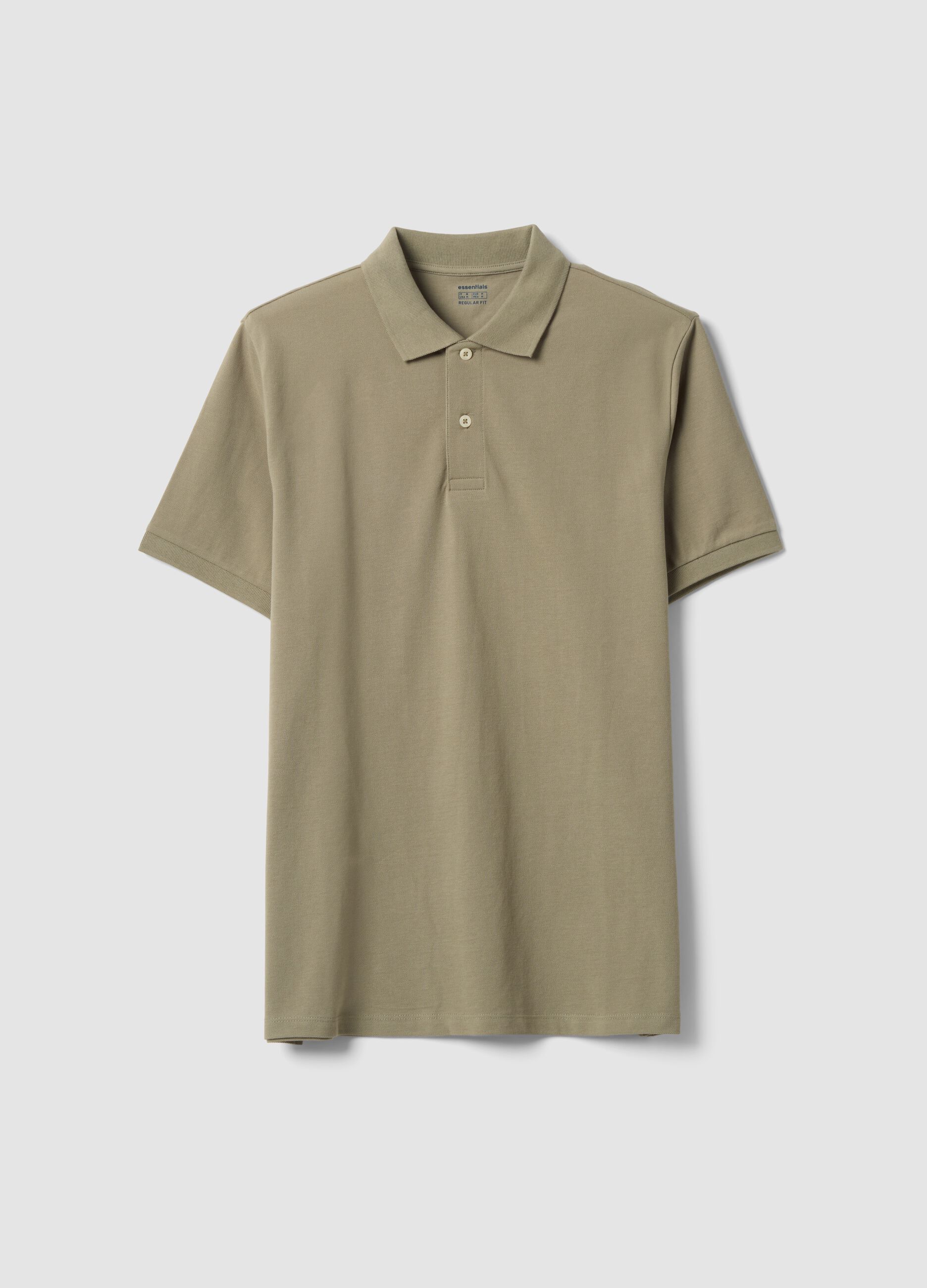 Green pure cotton piqu&eacute; polo shirt with classic collar, regular fit