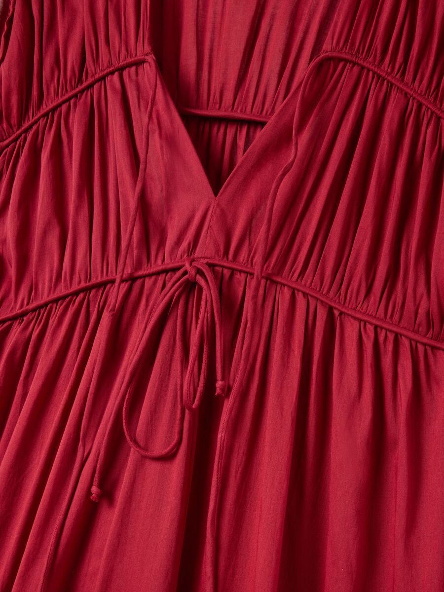 Abito lungo da donna in puro cotone rosso regular fit a balze_1