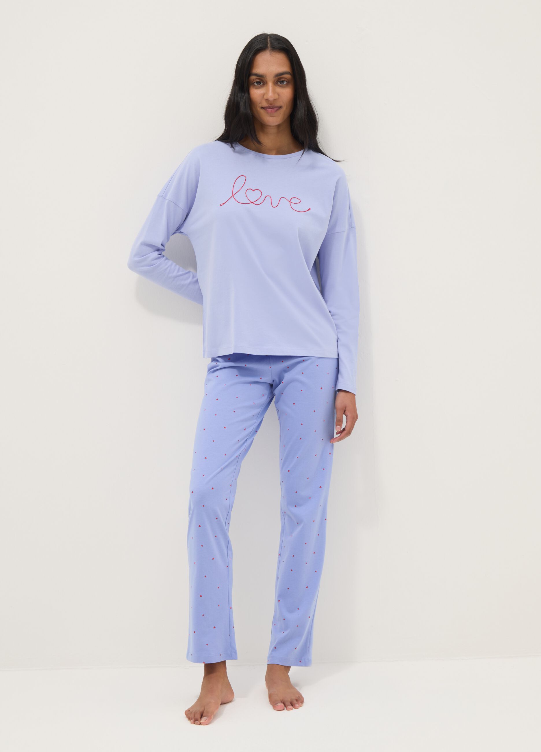 Purple pure cotton pyjamas regular fit with embroidery