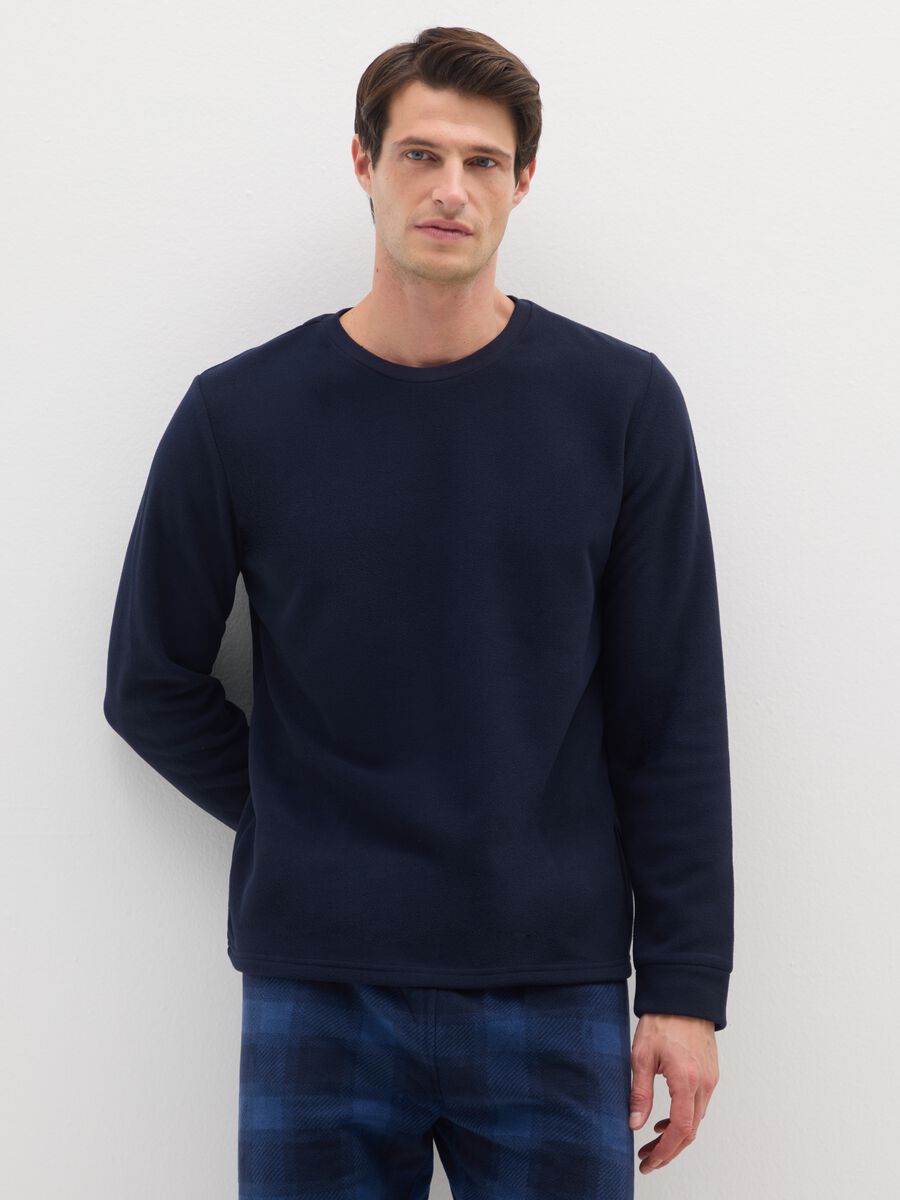 Regular fit blue plaid fleece pyjamas_1