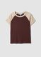 Brown stretch cotton crew-neck T-shirt with contrasting sleeves_4