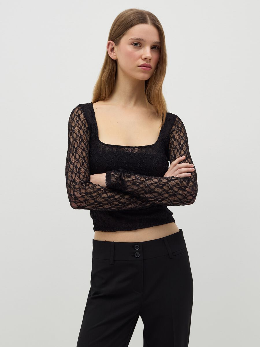 Lace T-shirt with square neck_0