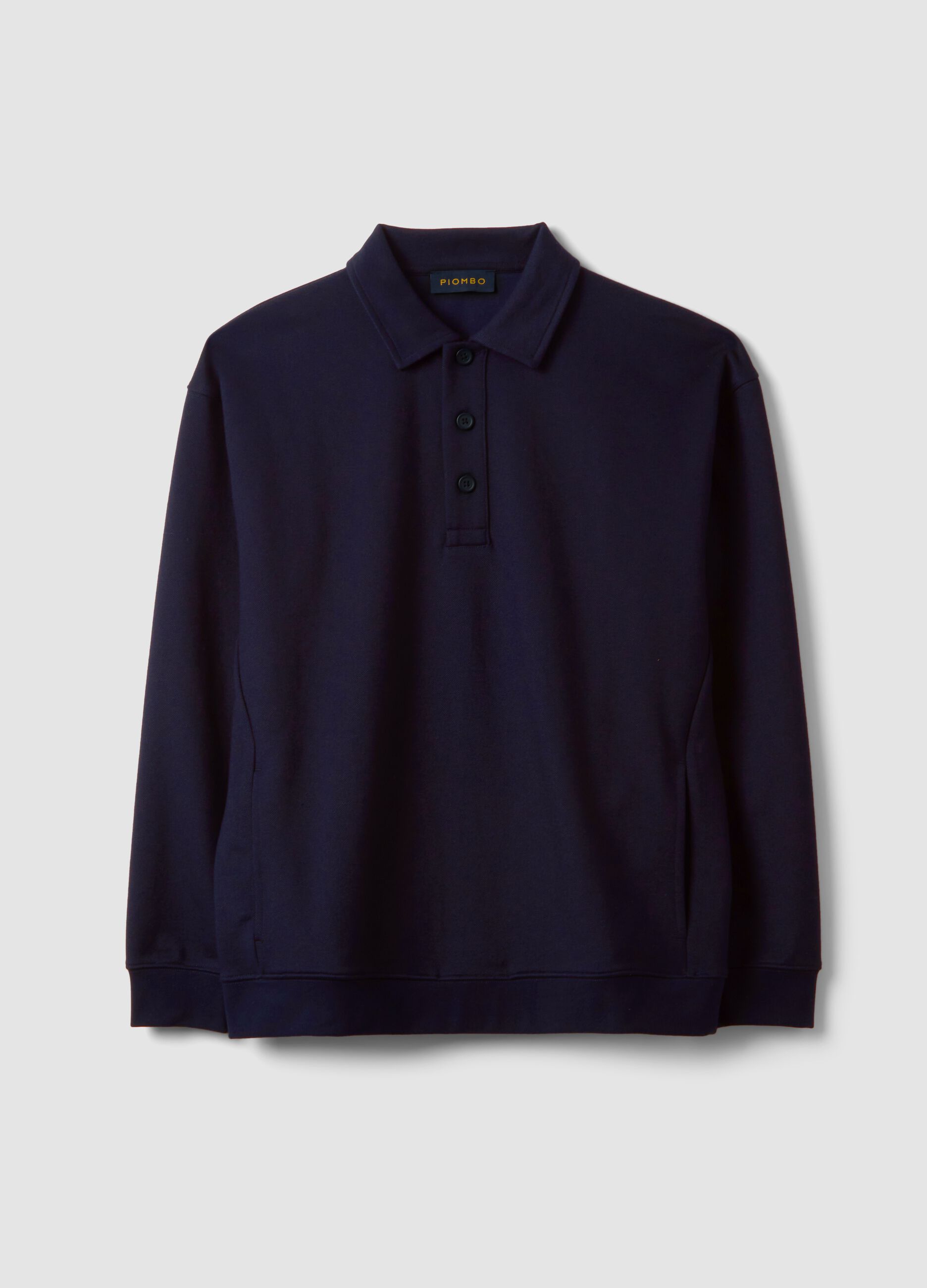 Felpa blu in tessuto elasticizzato con collo polo relaxed fit