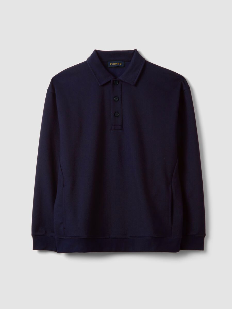 Felpa blu in tessuto elasticizzato con collo polo relaxed fit_4