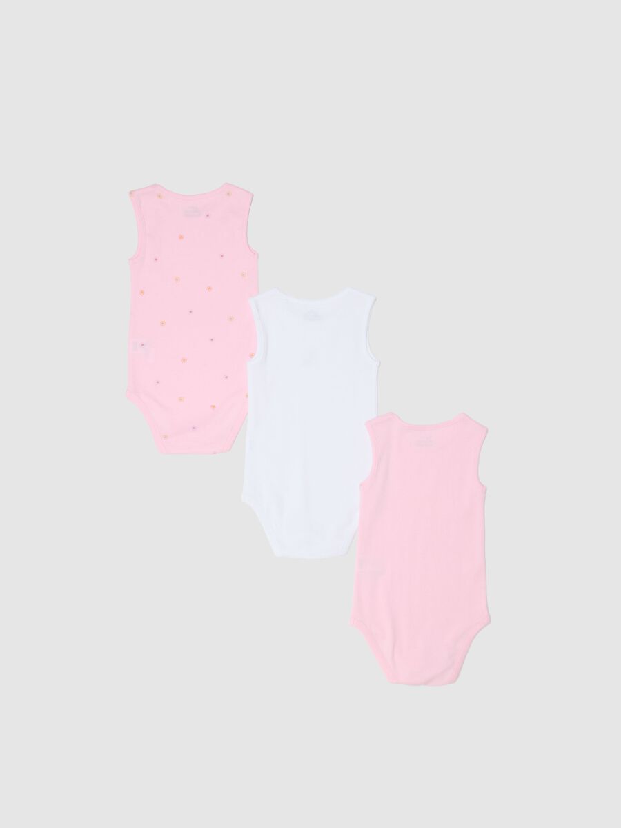 Tripack body senza maniche in puro cotone multicolor da neonata_1