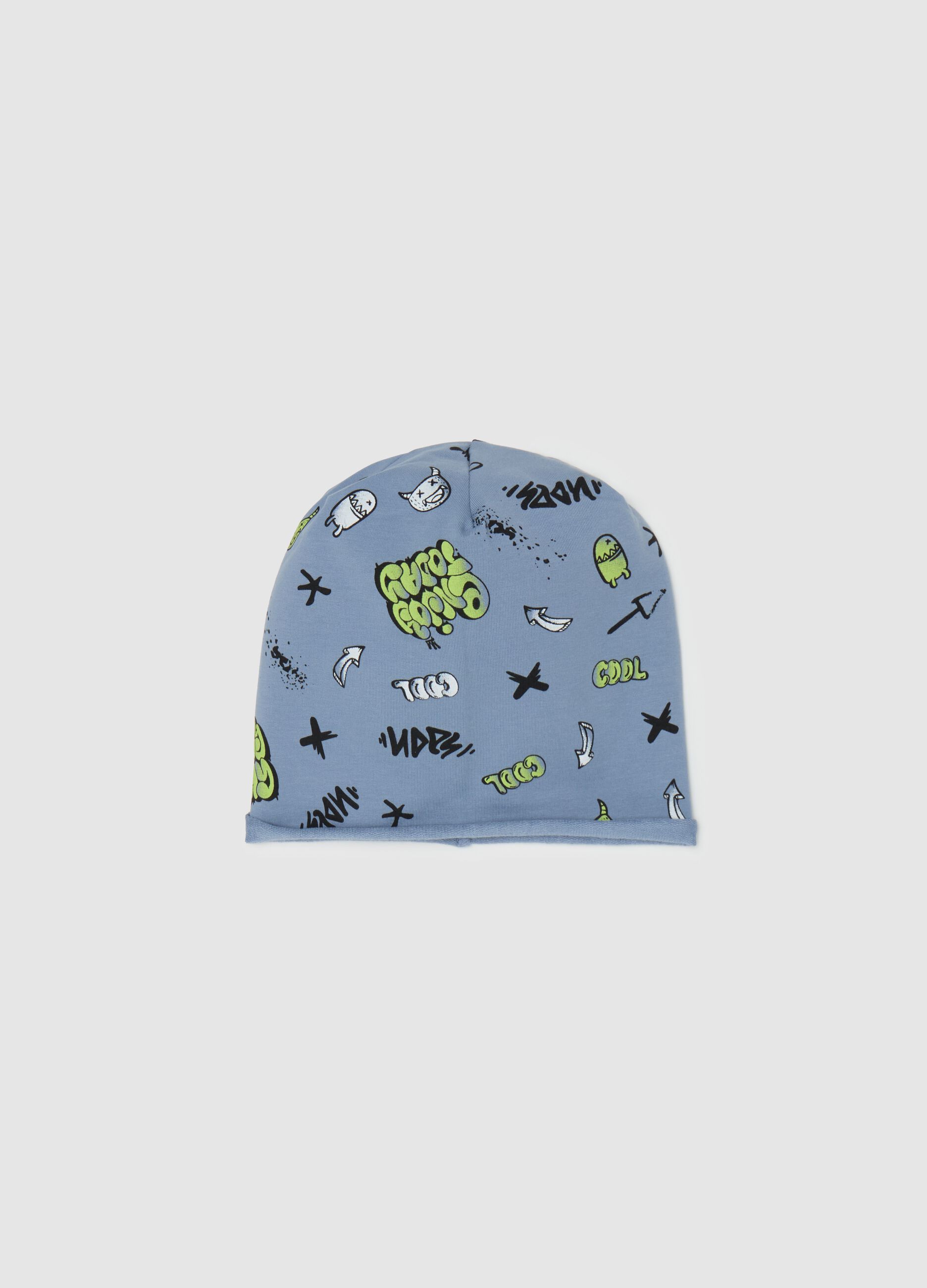 Berretto in French Terry con stampa all-over