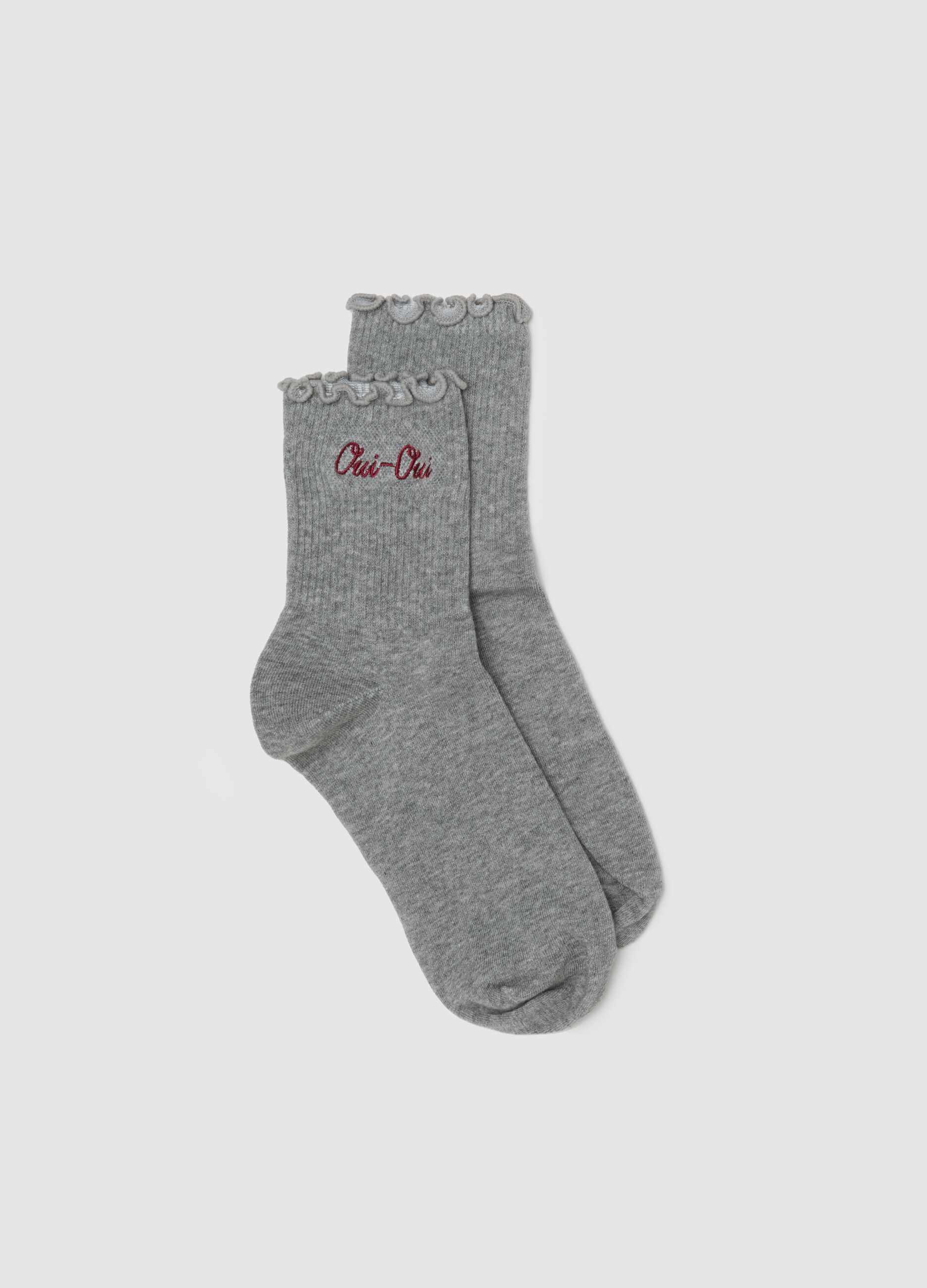 Grey cotton blend socks with ruched edges