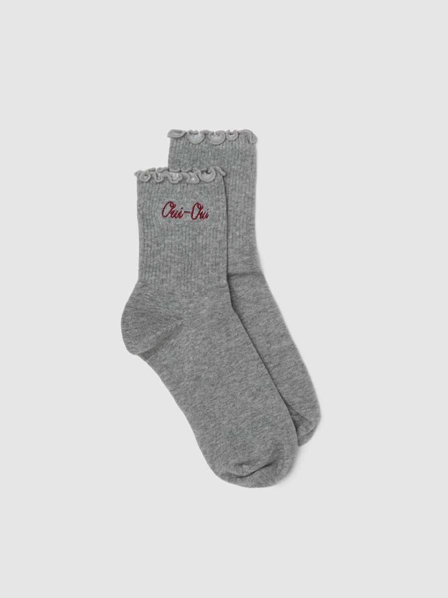Grey cotton blend socks with ruched edges_0