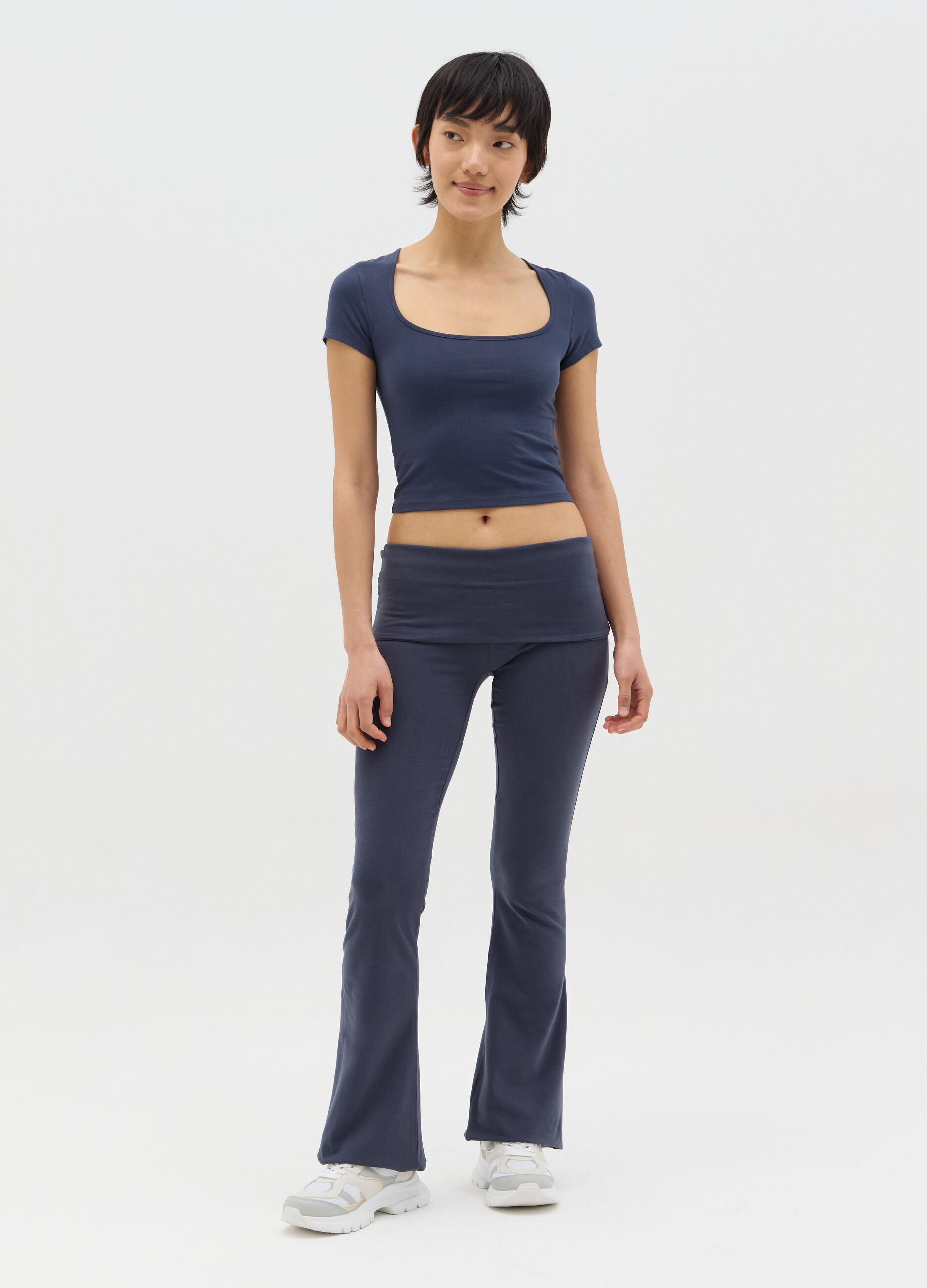 Blue T-shirt with square neckline