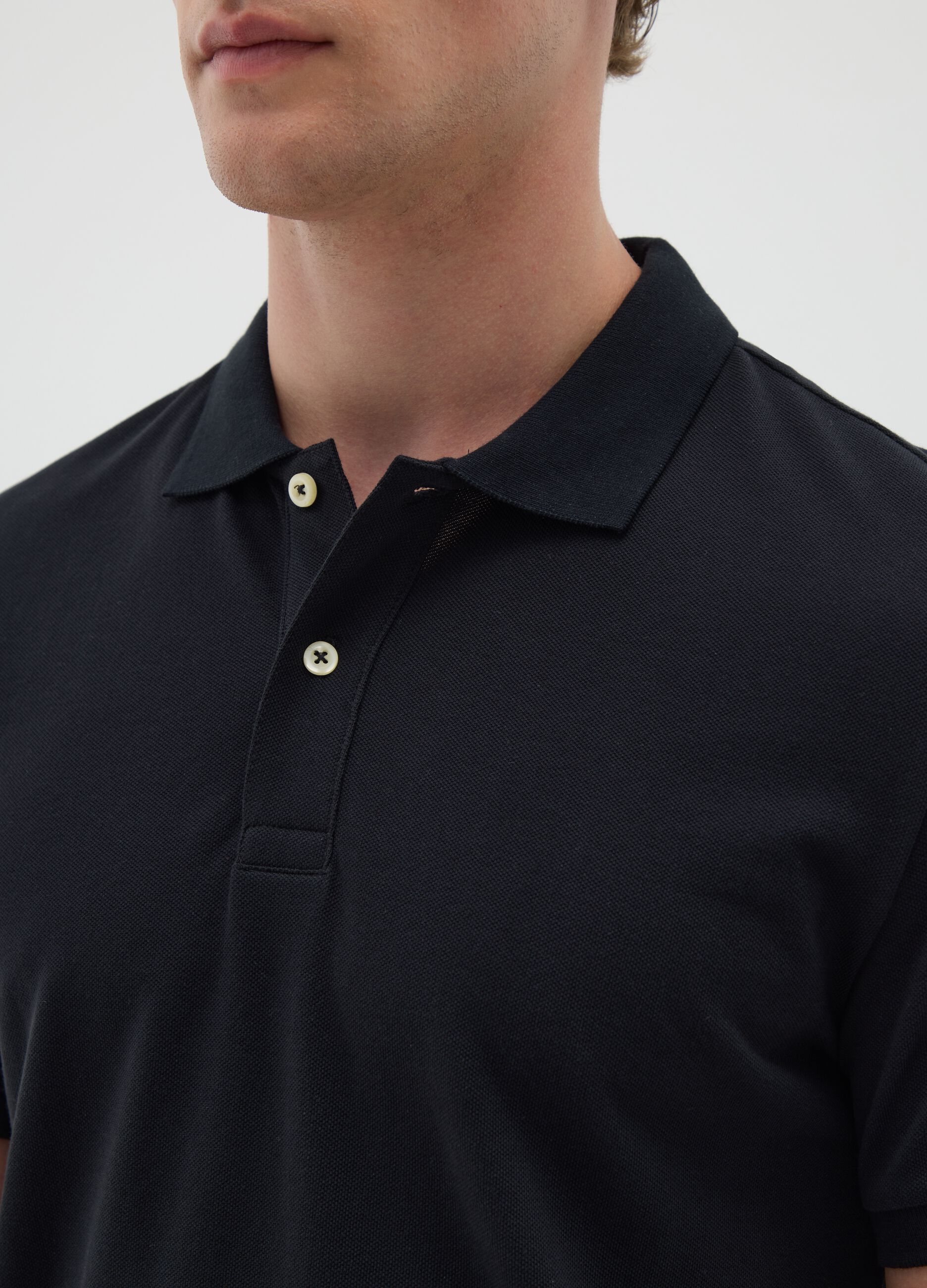 Men's black pure cotton polo regular fit