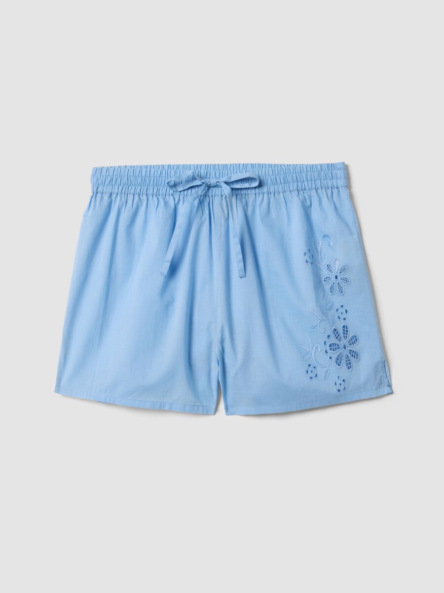 Light blue organic cotton pyjama shorts with embroidery_4