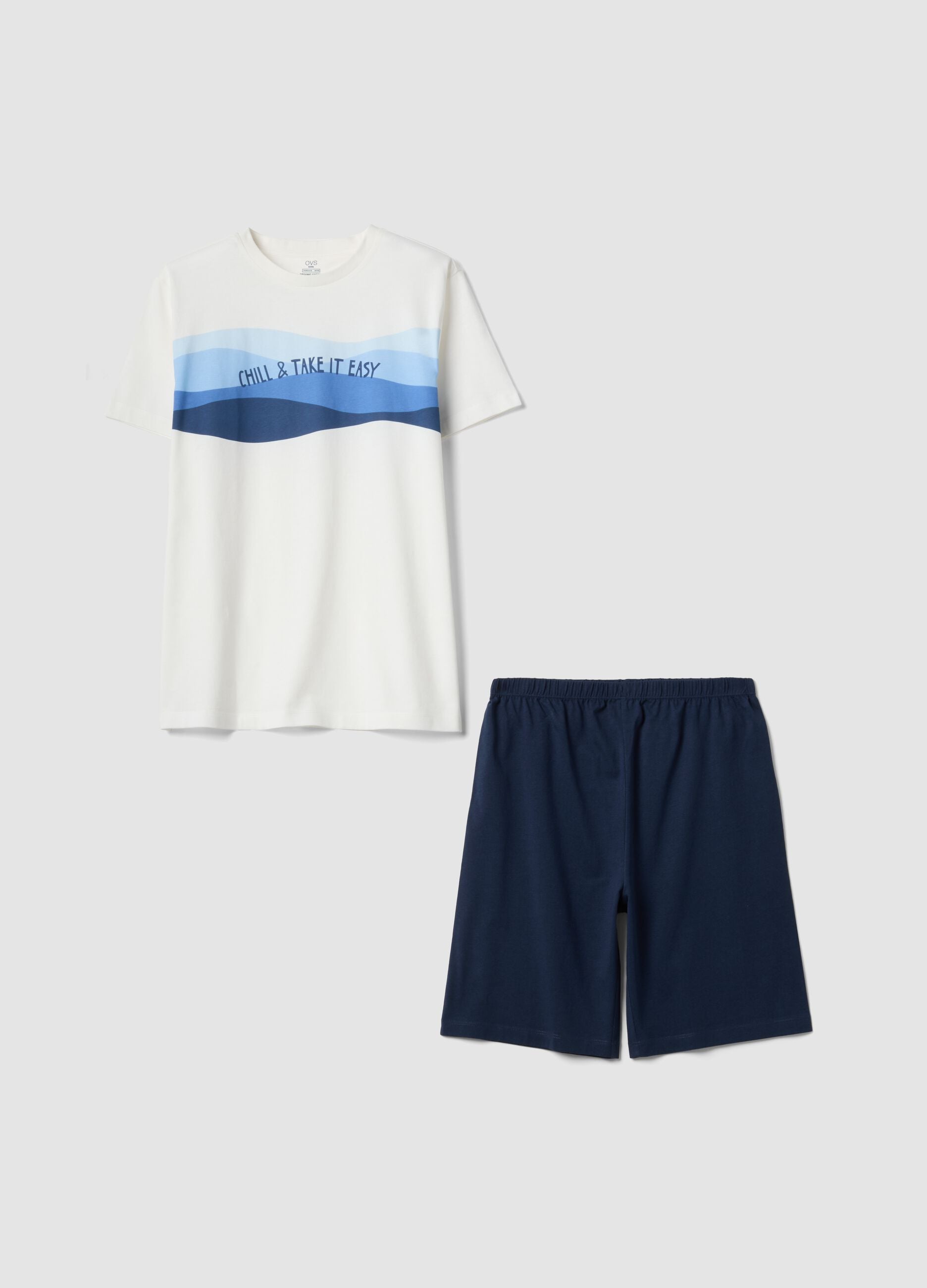 Blue short pyjamas in pure organic cotton for kids, regular fit