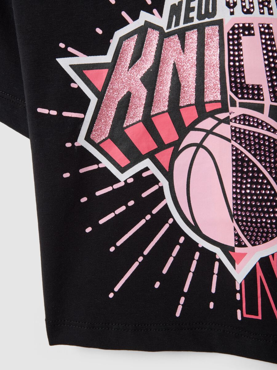 Girls' Black Stretch Cotton Boxy Fit T-shirt NY Knicks_3