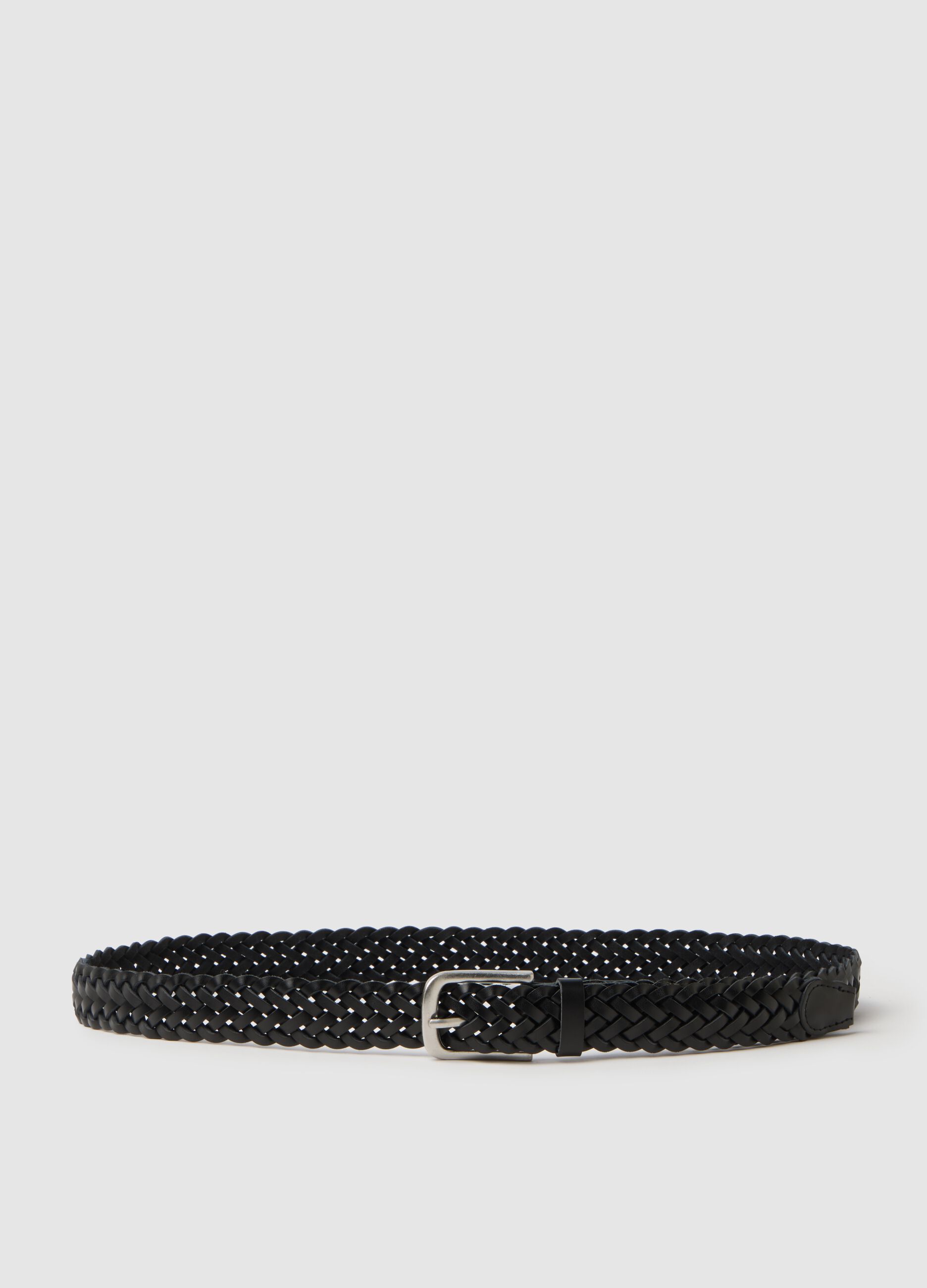 Black braided genuine leather belt