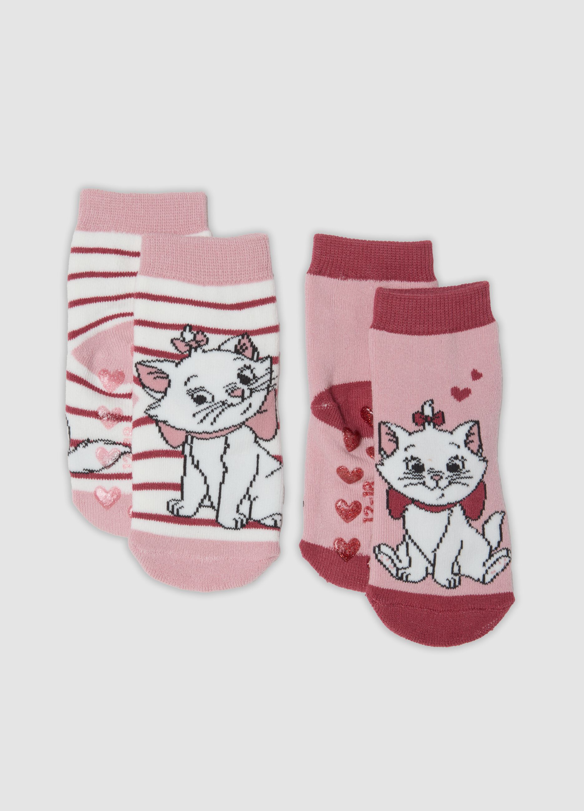 2-pack of pink anti-slip socks in stretchy organic cotton with The Aristocats print