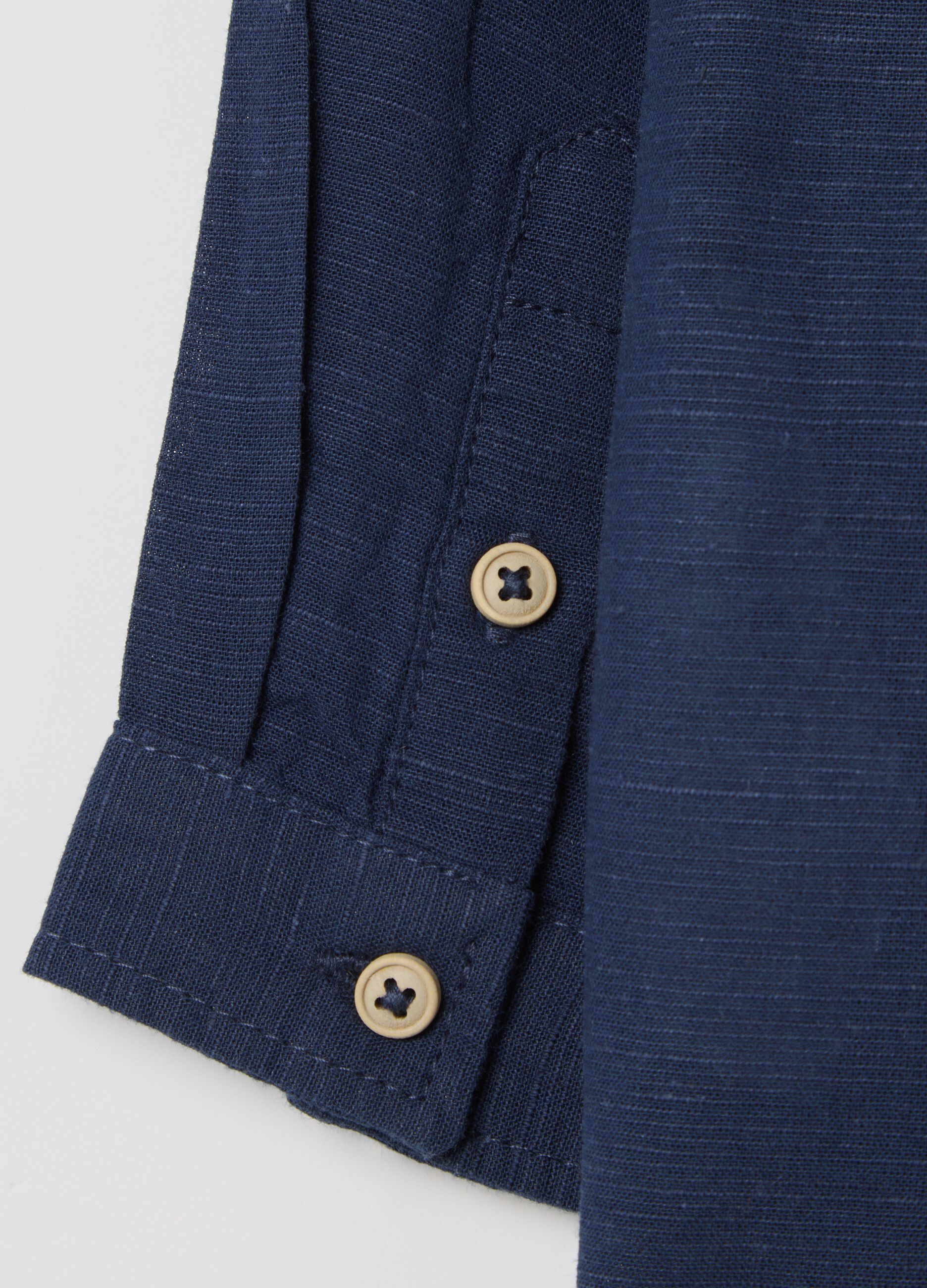 Boys’ blue regular-fit shirt and shorts set in cotton and linen