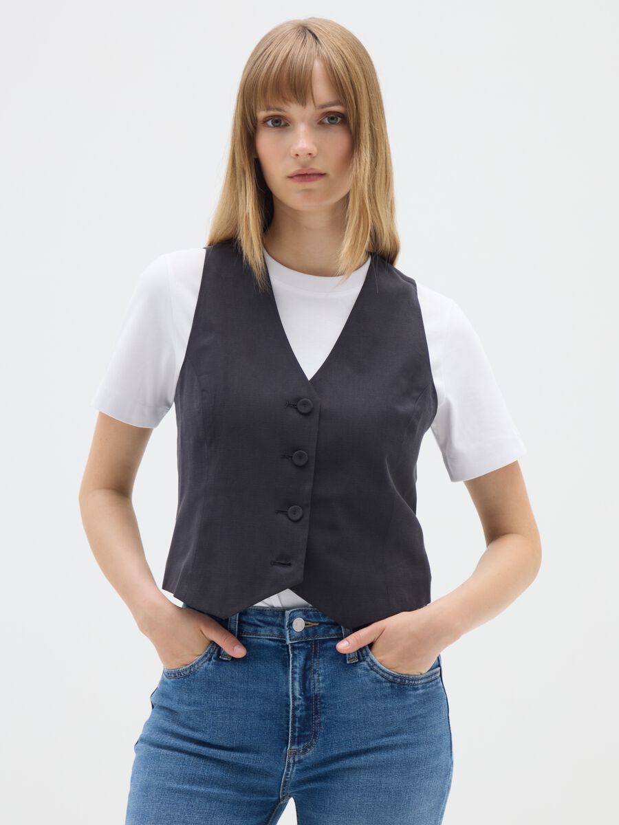 Black Viscose Blend Slim Fit Waistcoat_0