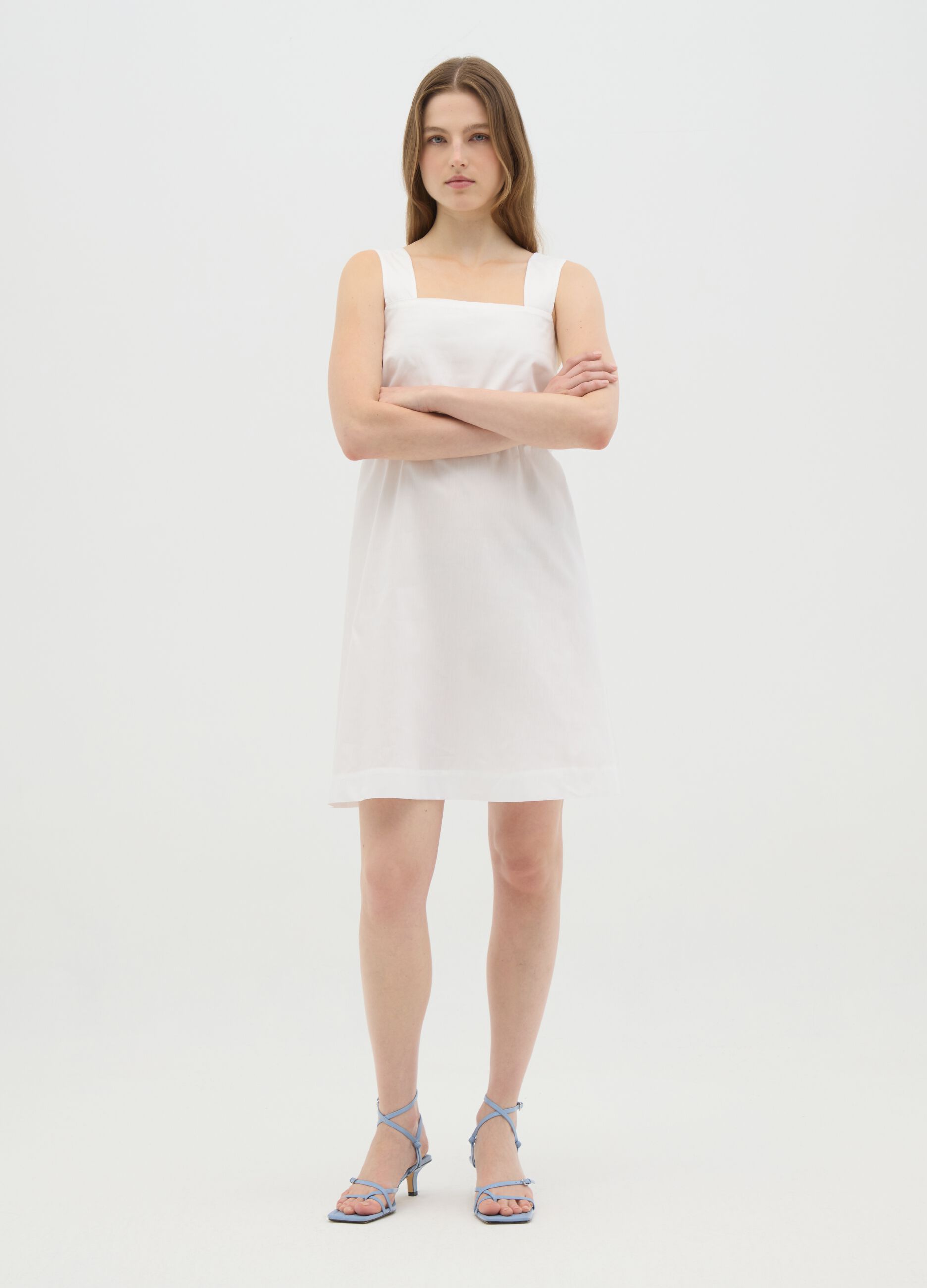 Women's pure white cotton dress regular fit
